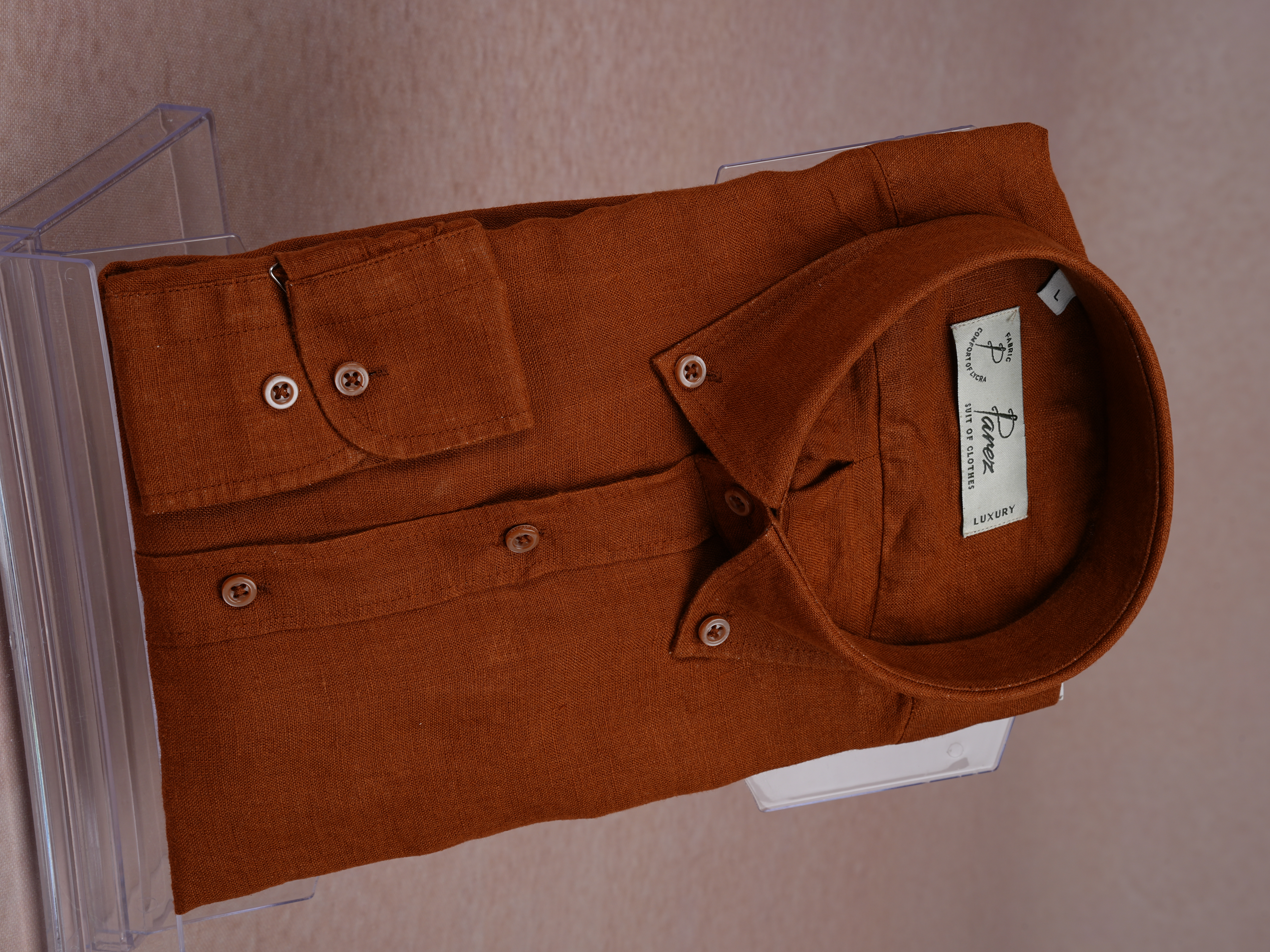 PAREZ Keten Gömlek Modern Fit Yaka Düğmeli - Camel