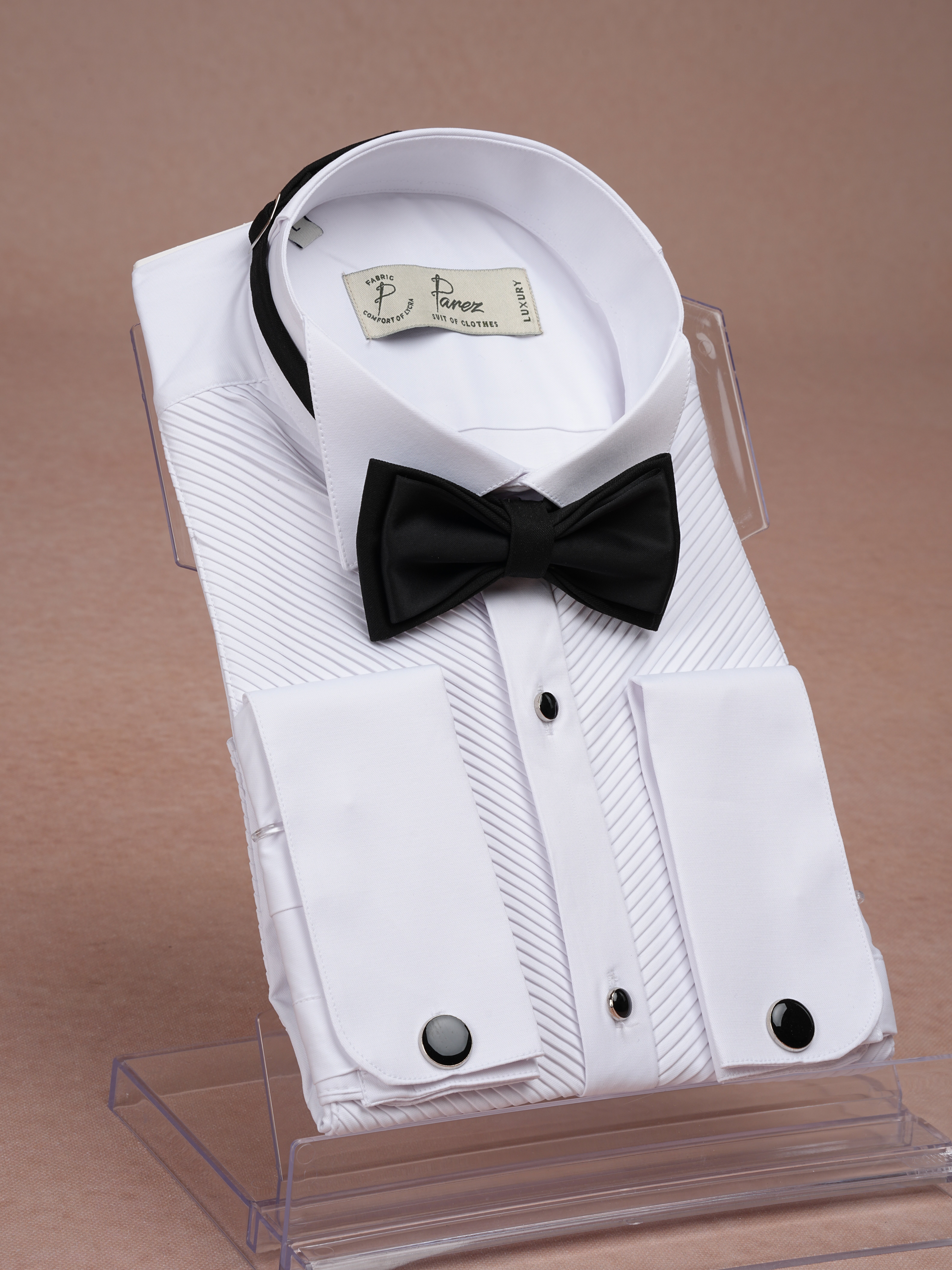Mens Premium Slim Fit Pleated Wedding Shirt - White