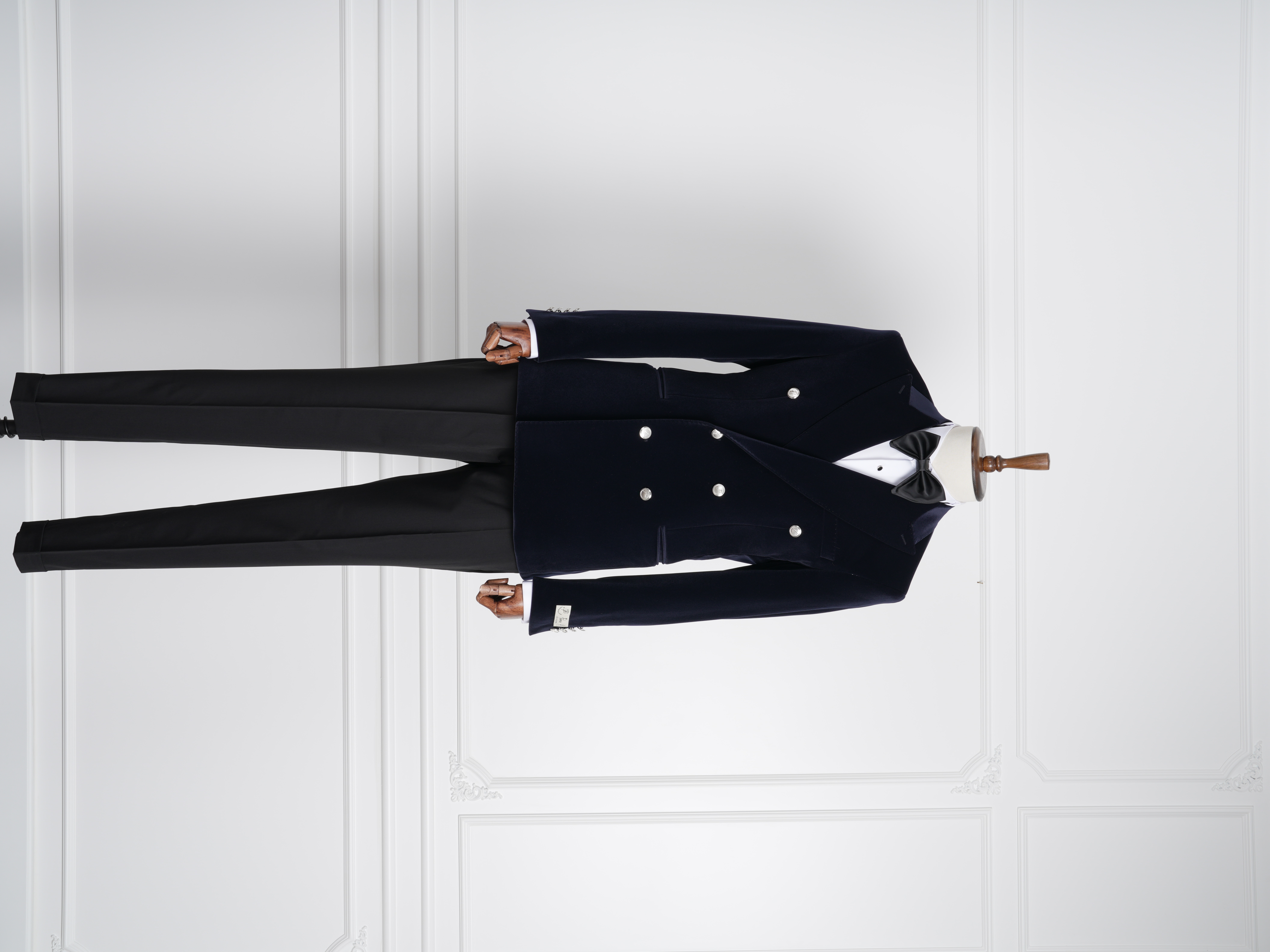 Premium Erkek Kadife Kruvaze Smokin Damatlık Metal Düğme Punto Dikişli Ceket Pantolon Papyon - Haki