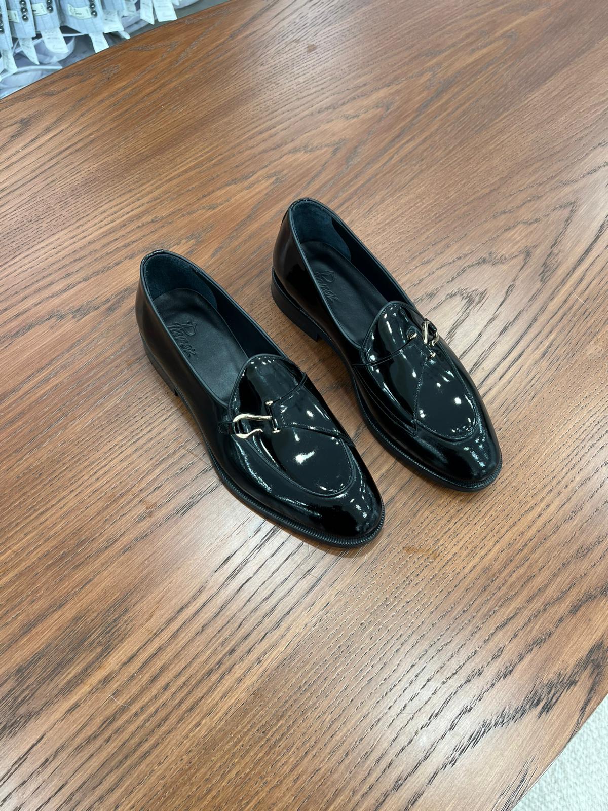 Erkek Premium Deri Rugan Dana İç Astar Double Kösele Ayakkabı - Siyah Rugan - Siyah Rugan