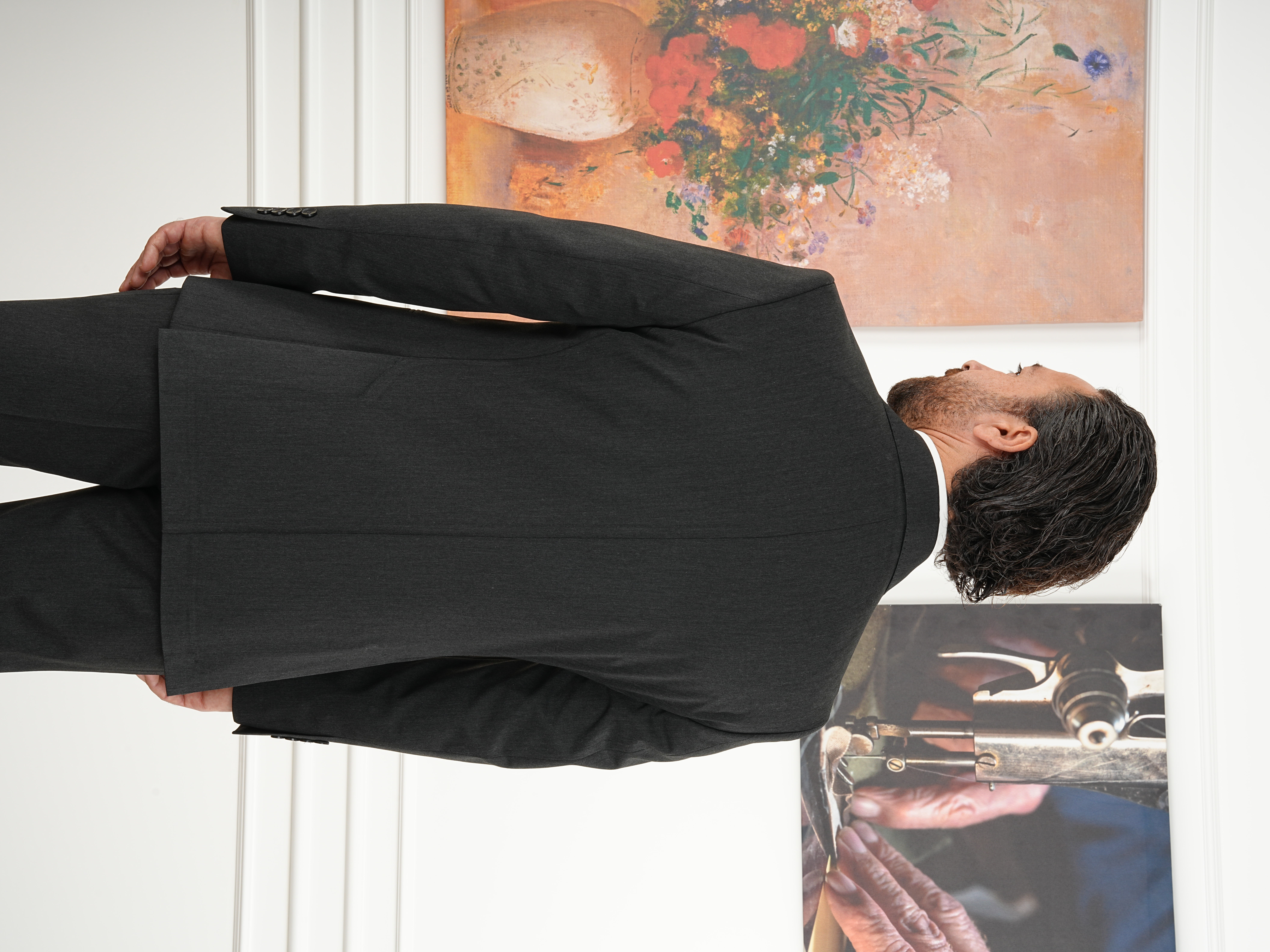 Erkek Slim Fit İtalyan Stil Kruvaze Takım Elbise Ceket Pantolon - Antrasit