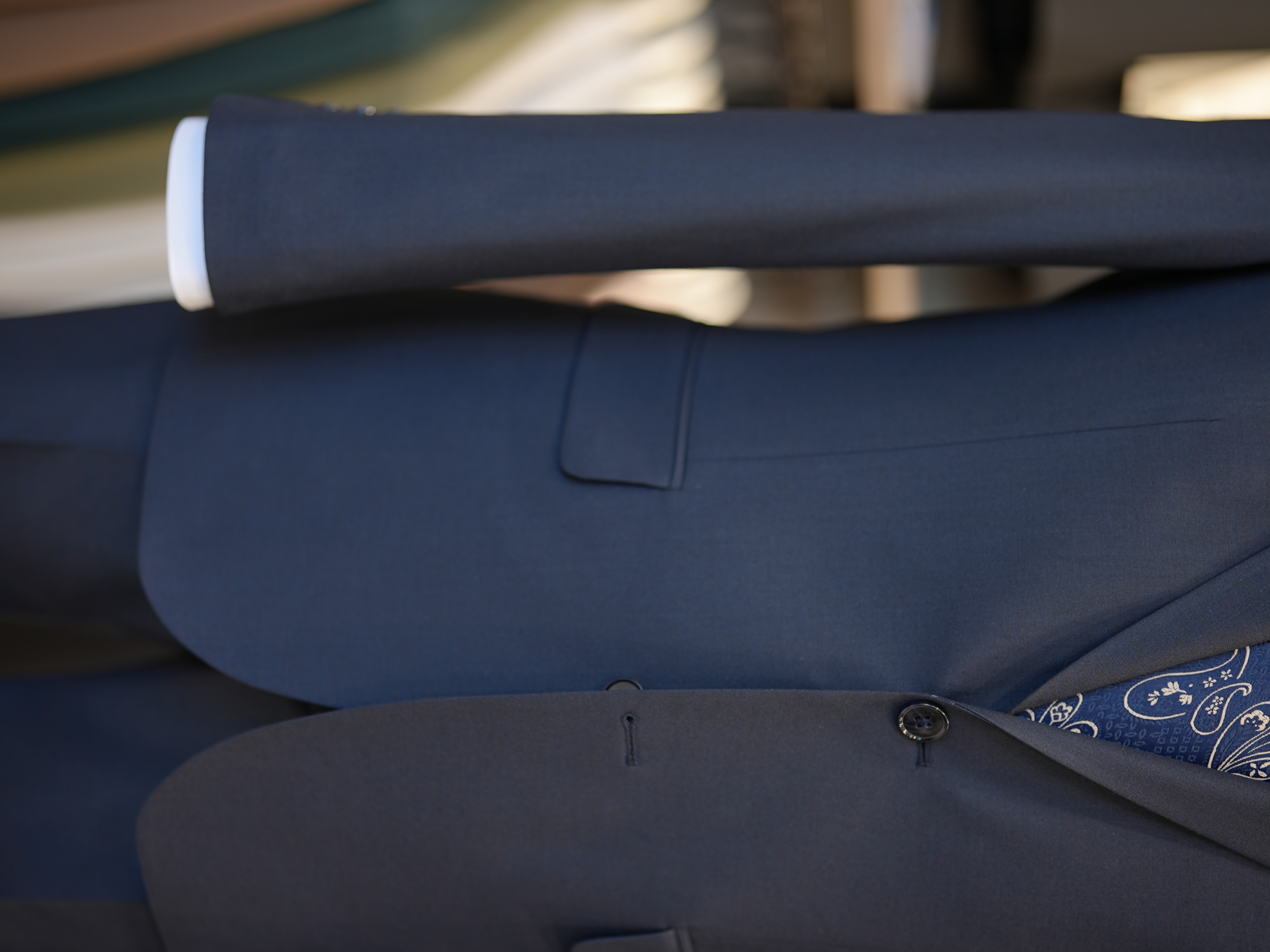 Erkek Slim Fit İtalyan Stil Mono Yaka  Kruvaze Takım Elbise - Ceket Pantolon - Lacivert