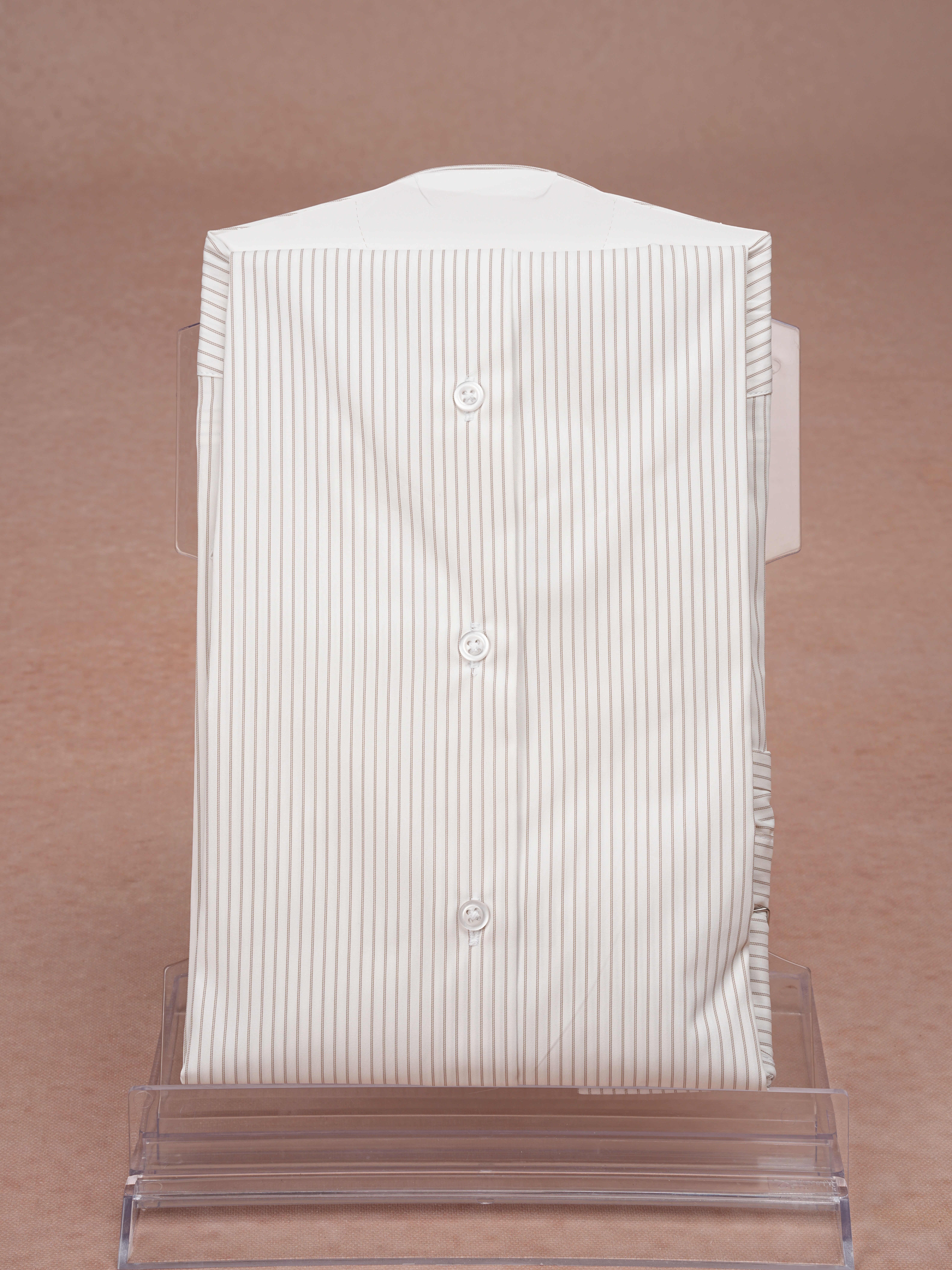 Premium Italian Collar Slim Fit Striped Mens Shirt - Milky Coffee