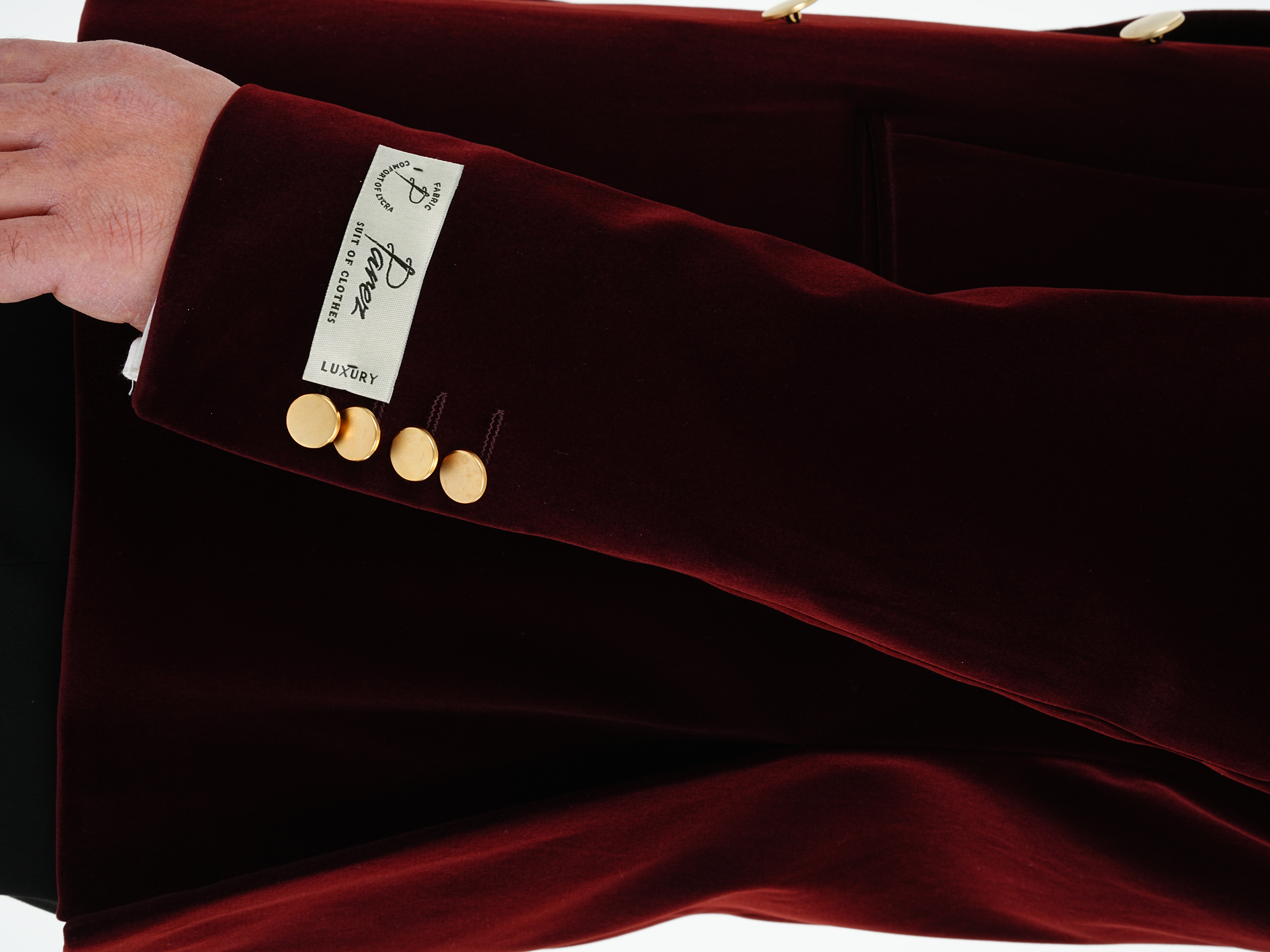 Premium Erkek Kadife Kruvaze Smokin Damatlık Gold Düğme Punto Dikişli Ceket Pantolon Papyon - Bordo