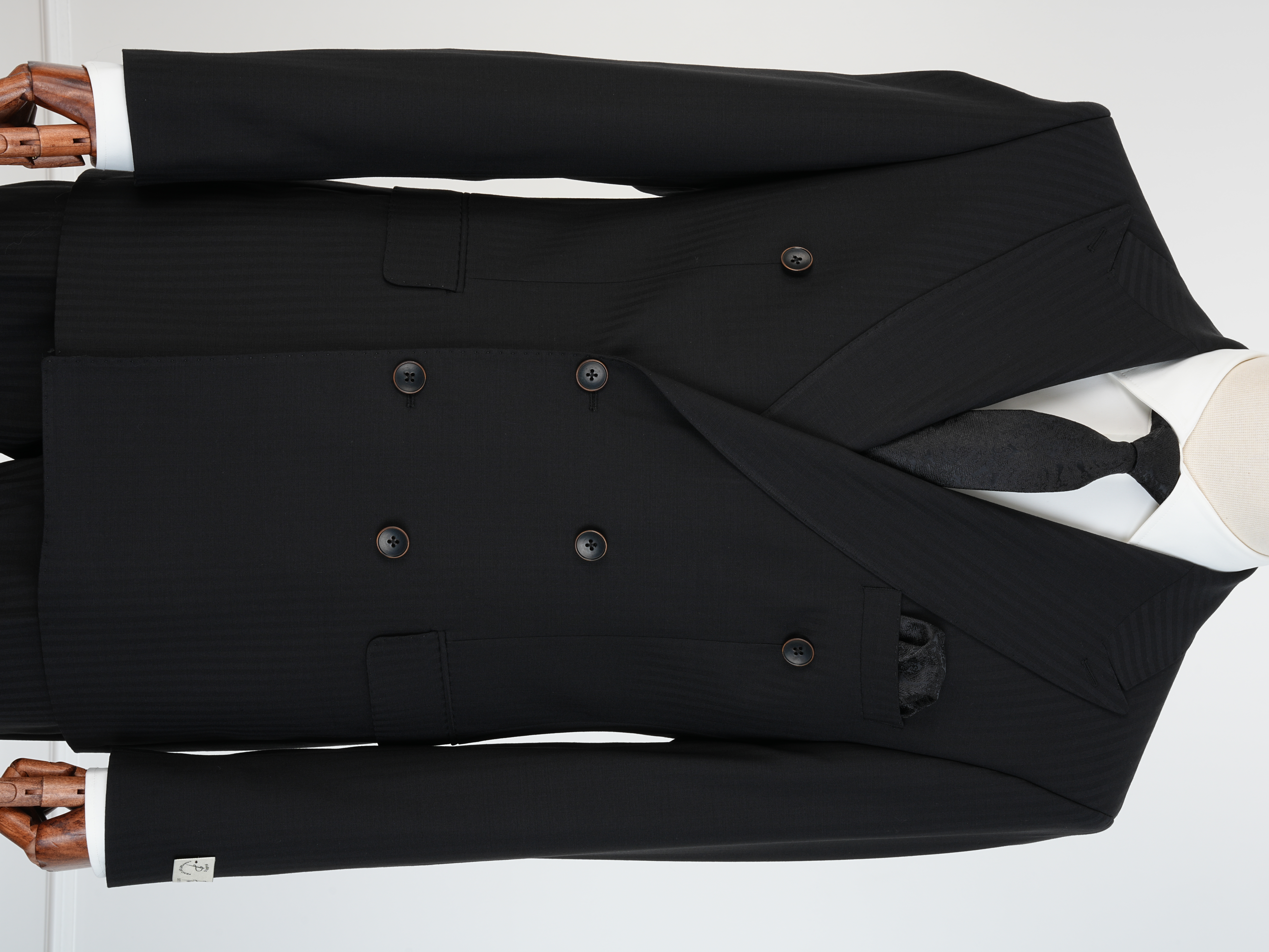 Premium Yünlü Erkek Kruvaze Takım Elbise Slim Fit İtalyan Stil Ceket Pantolon - Siyah