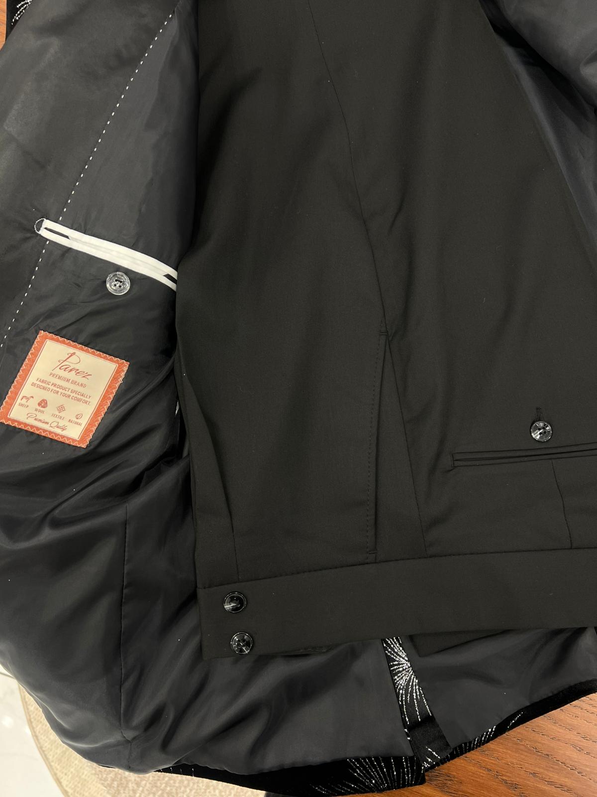 Premium Erkek Slim Fit İtalyan Stil Desenli Damatlık Smokin - Siyah