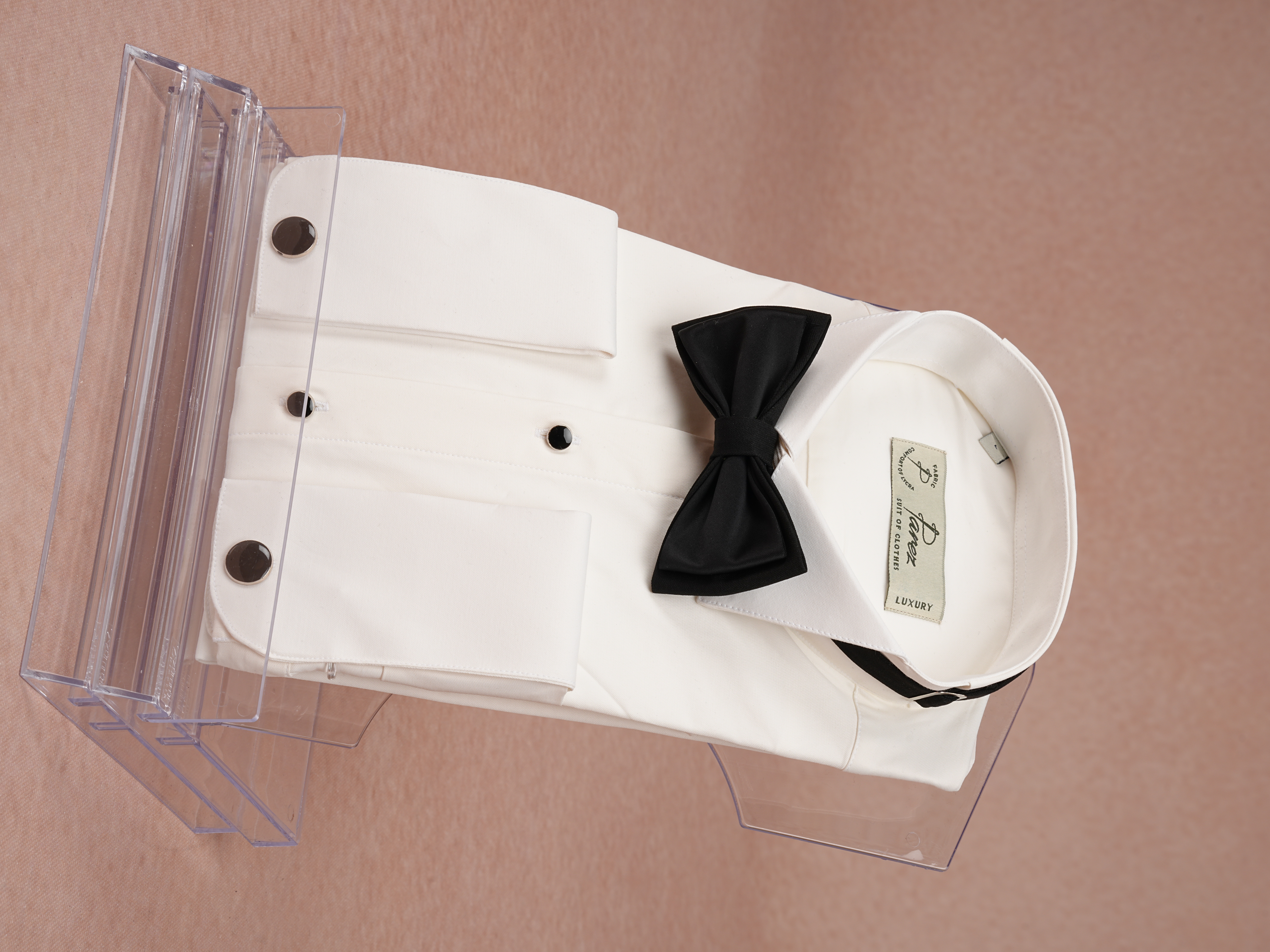 Erkek Premıum Slim Fit Damatlık Taşlı Ata Yaka Gömlek - Ekru