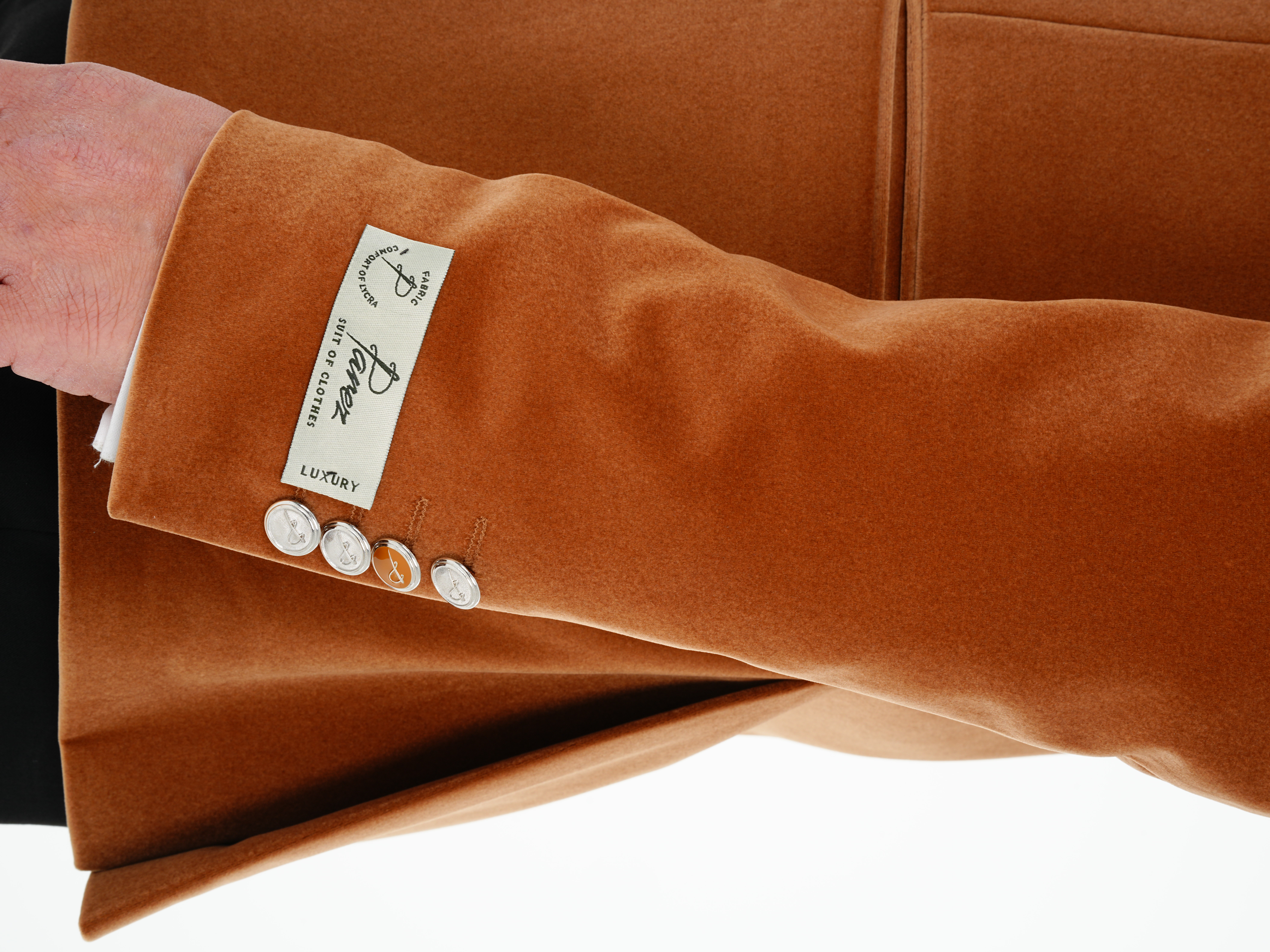 Premium Erkek Kadife Smokin Damatlık Gümüş Düğme Punto Dikişli Ceket Pantolon Papyon - Krem