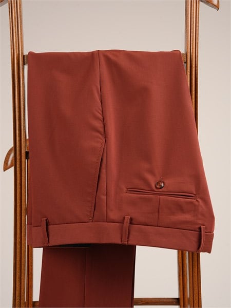 Erkek Slim Fit Yüksek Bel Duble Paça Kumaş Pantolon - Kiremit