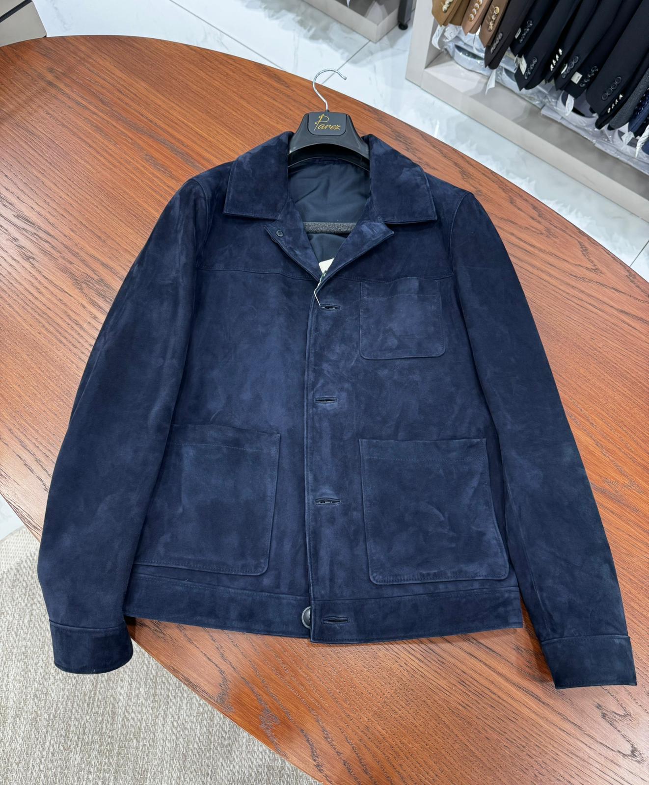 Erkek Slim Fit Torba Cepli Hakiki Süet Deri - Lacivert