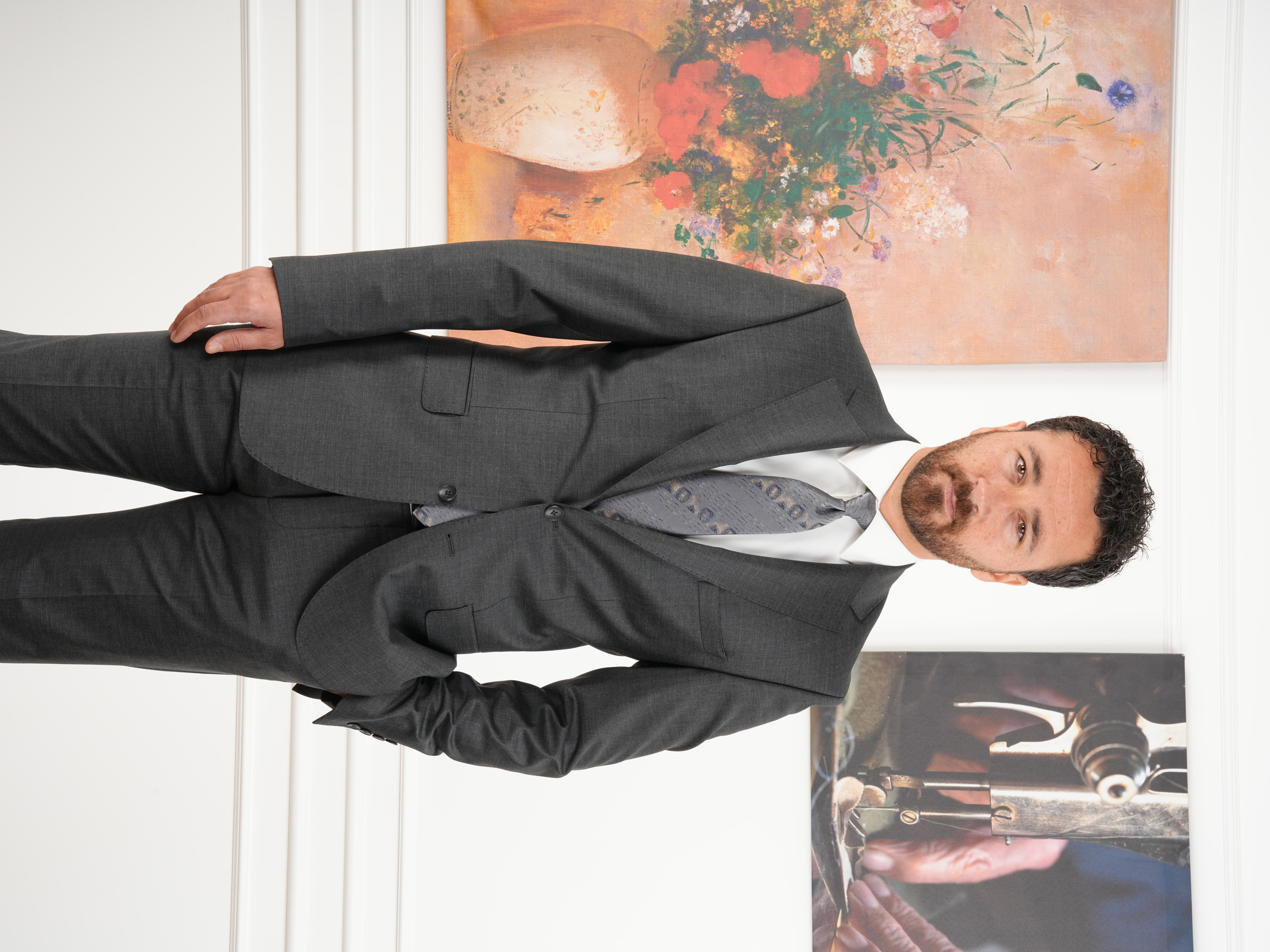 Erkek Regular İtalyan Stil Yünlü Mono Yaka Takım Elbise Ceket Pantolon - Antrasit