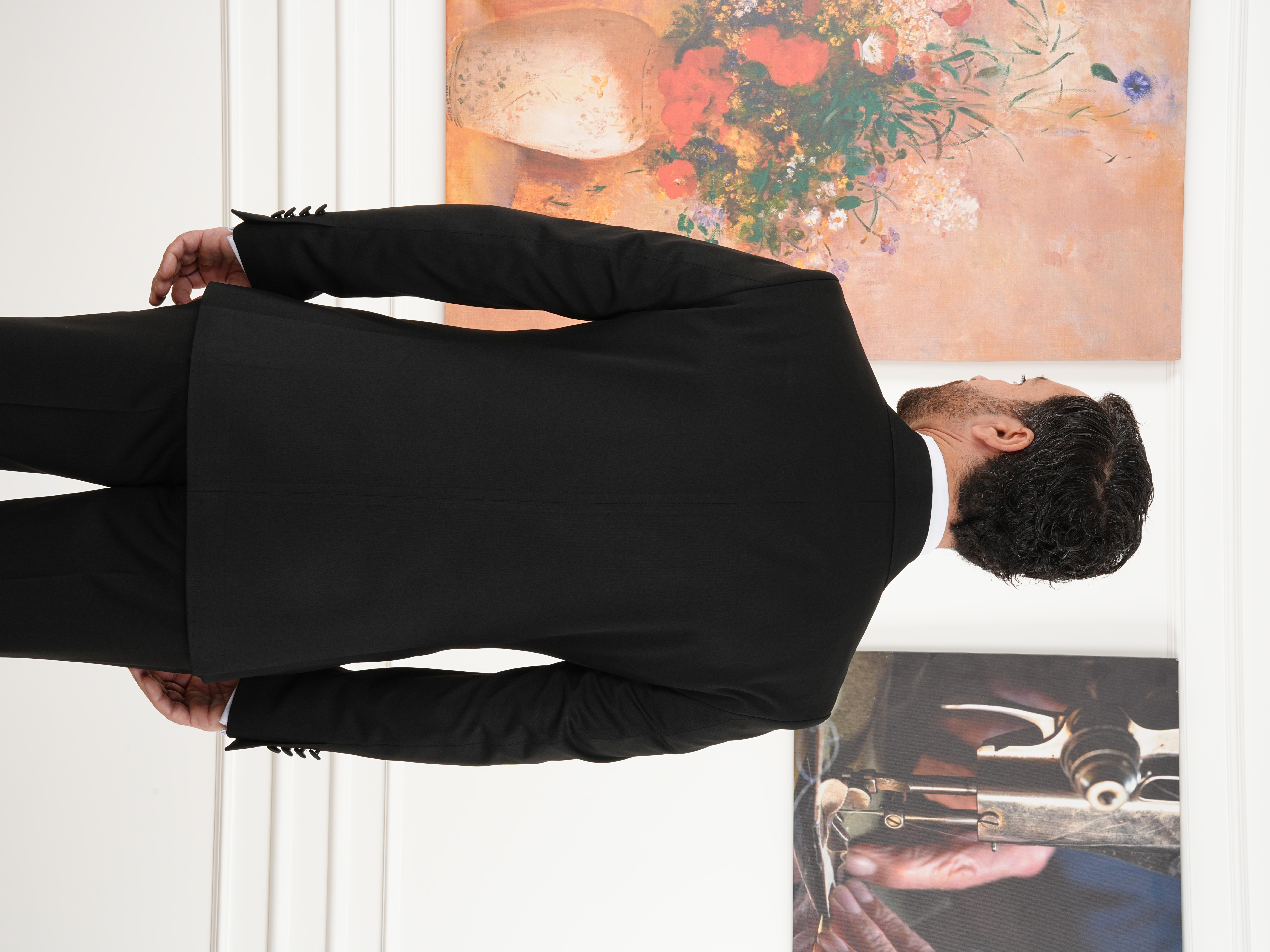 Erkek Kruvaze Smokin Damatlık İtalyan Stil Ceket Pantolon Papyon-Siyah - Siyah