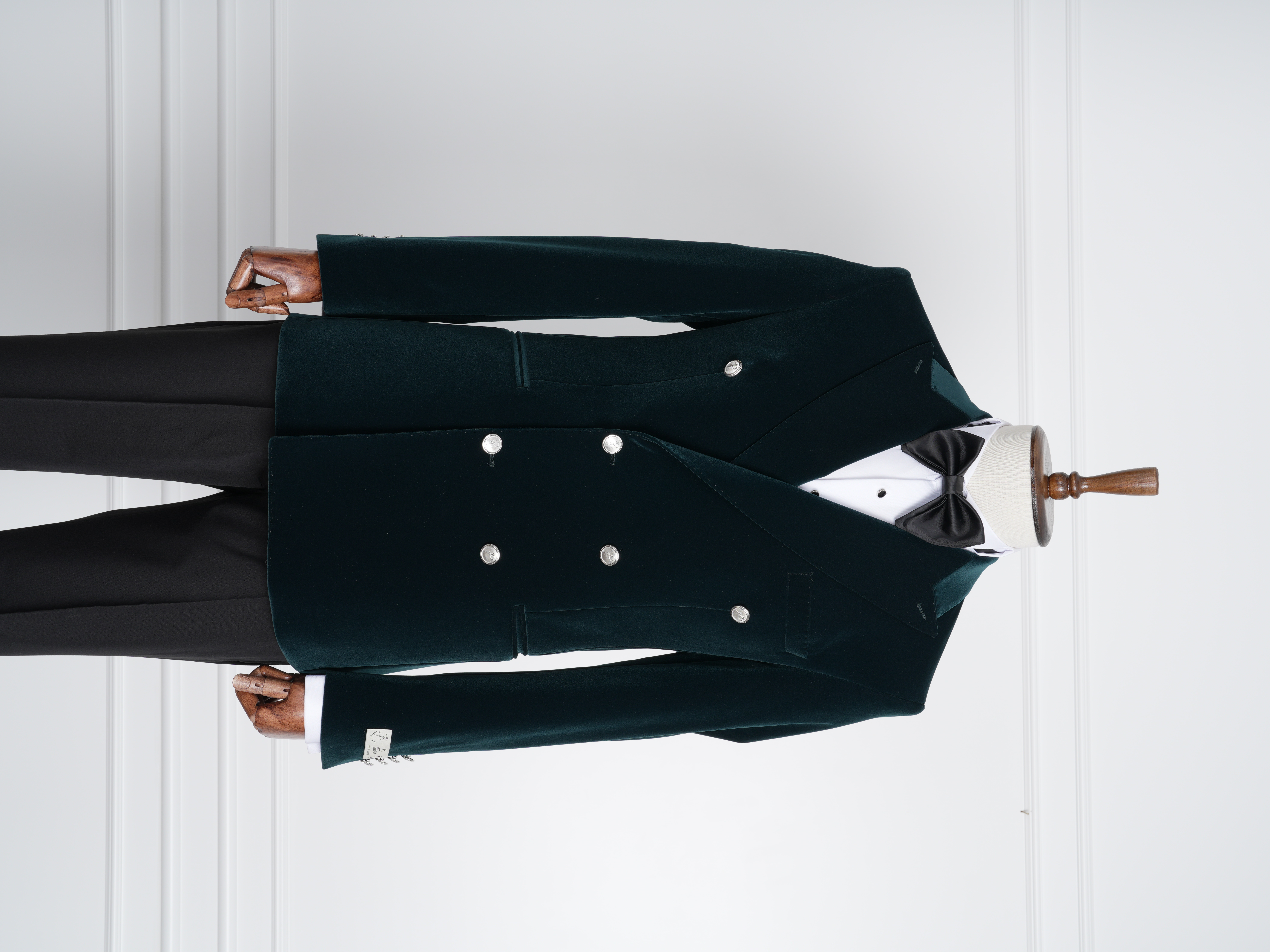 Premium Erkek Kadife Kruvaze Smokin Damatlık Metal Düğme Punto Dikişli Ceket Pantolon Papyon - Haki