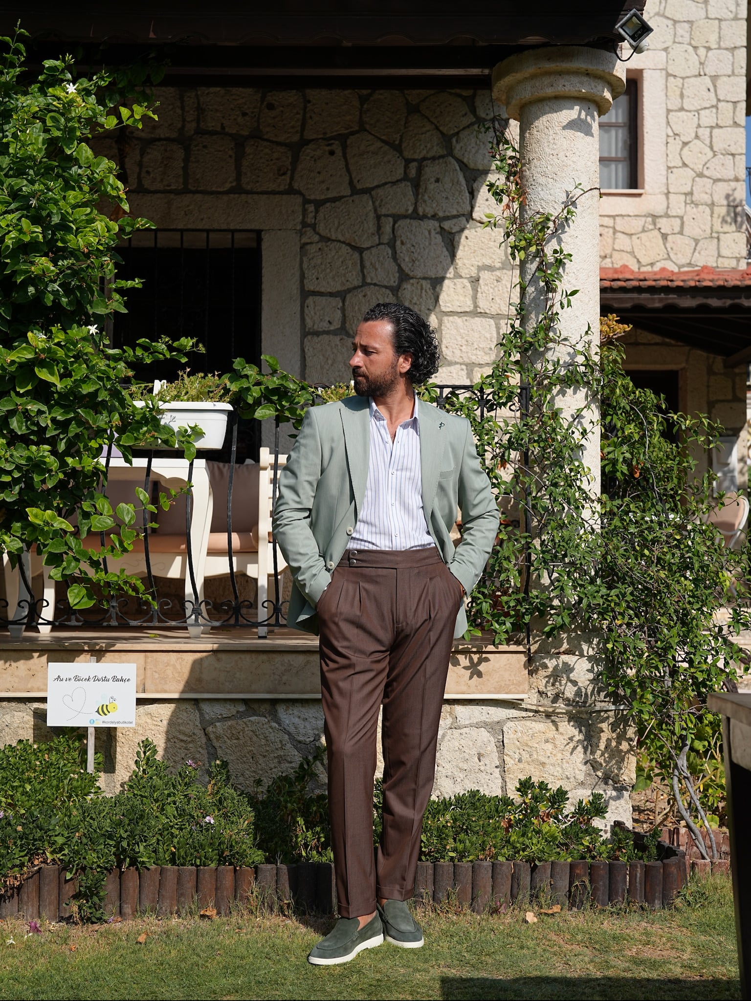 Erkek Premium İtalyan Stil Slim Fit Erkek Punto Dikişli Torba Cepli Yarım Astarlı Ceket - Su Yeşili
