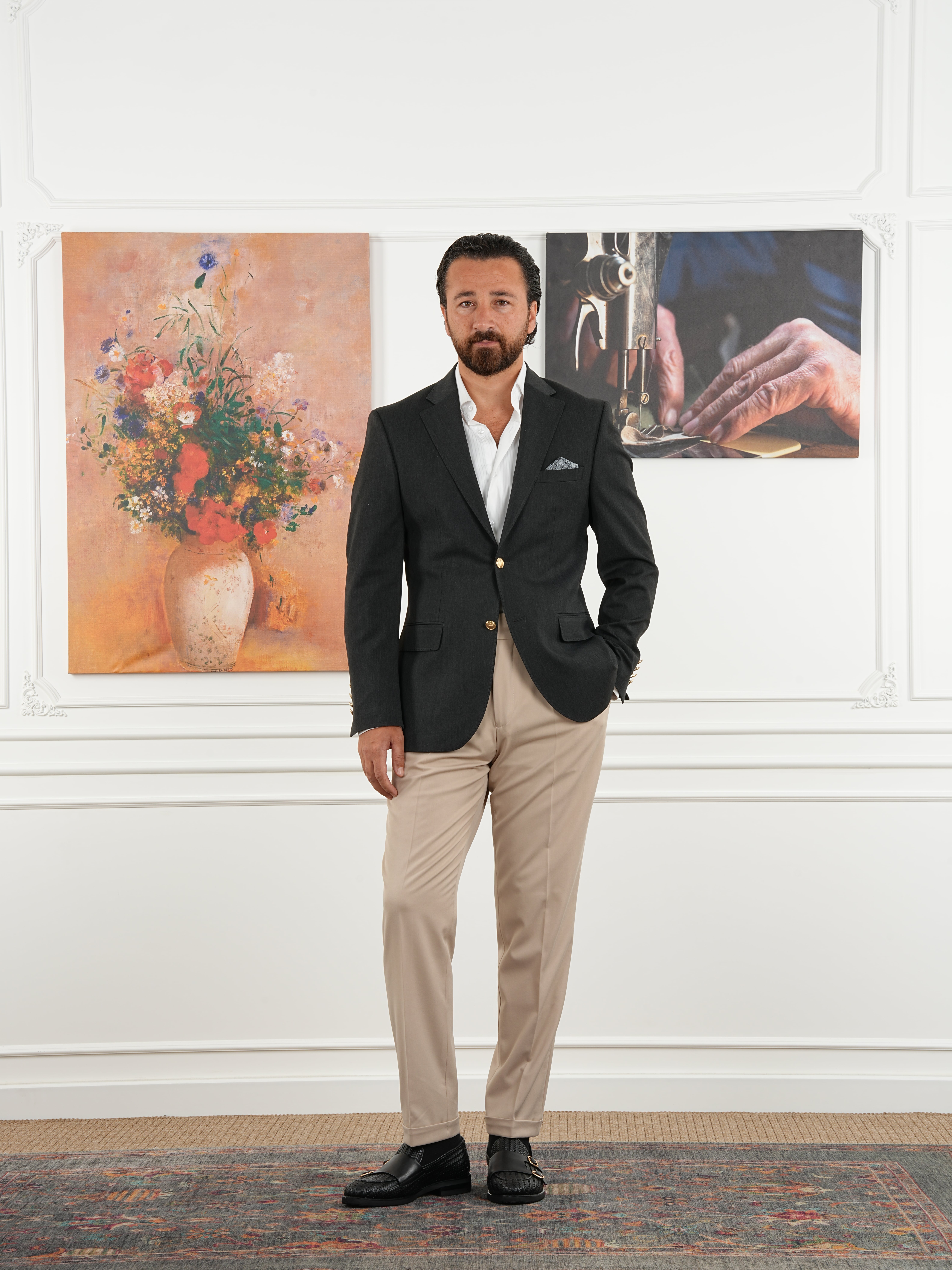 Premium İtalyan Stil Slim Fit Erkek Punto Dikişli Yarım Astarlı Ceket - Antrasit