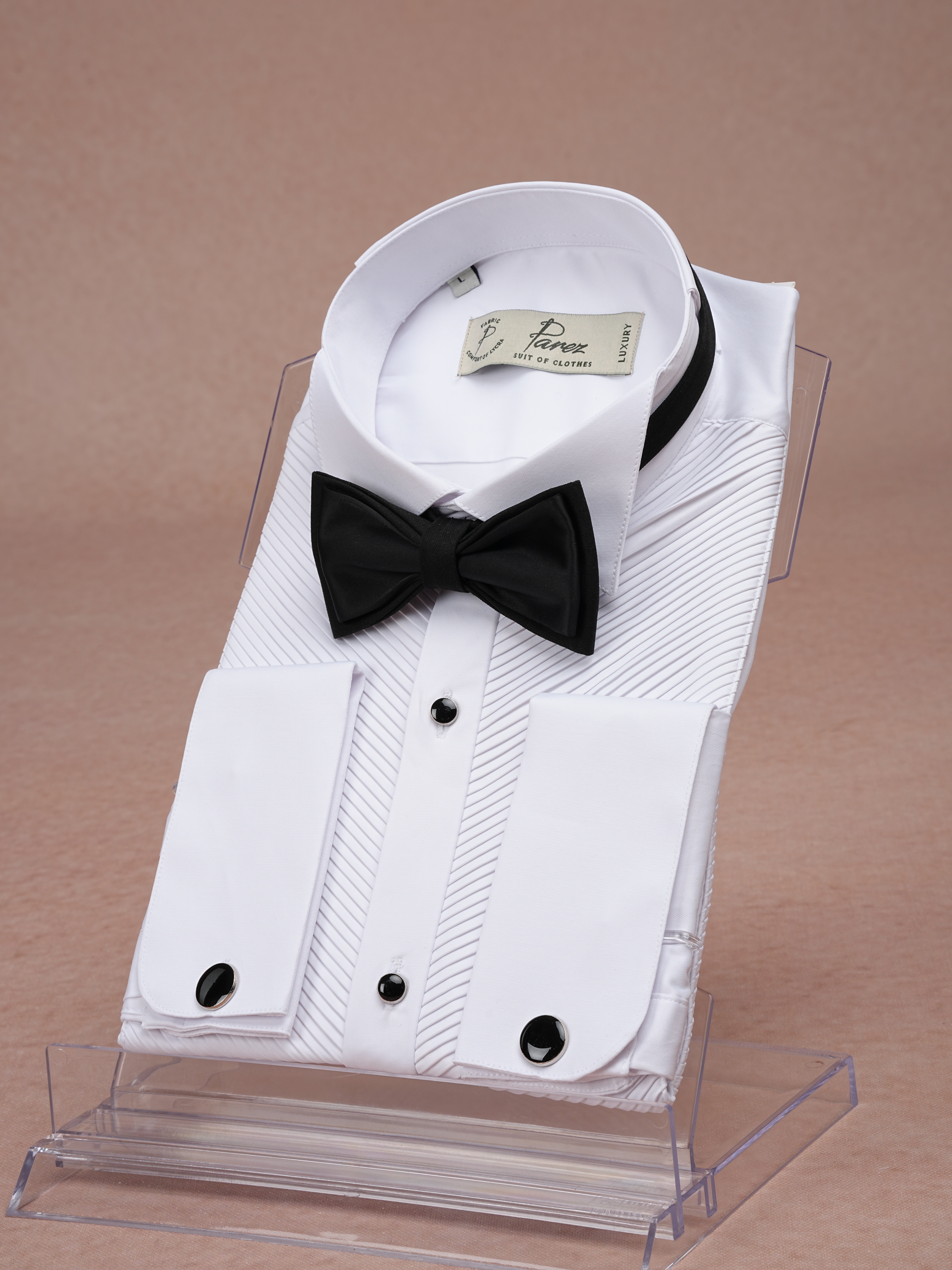 Mens Premium Slim Fit Pleated Wedding Shirt - White
