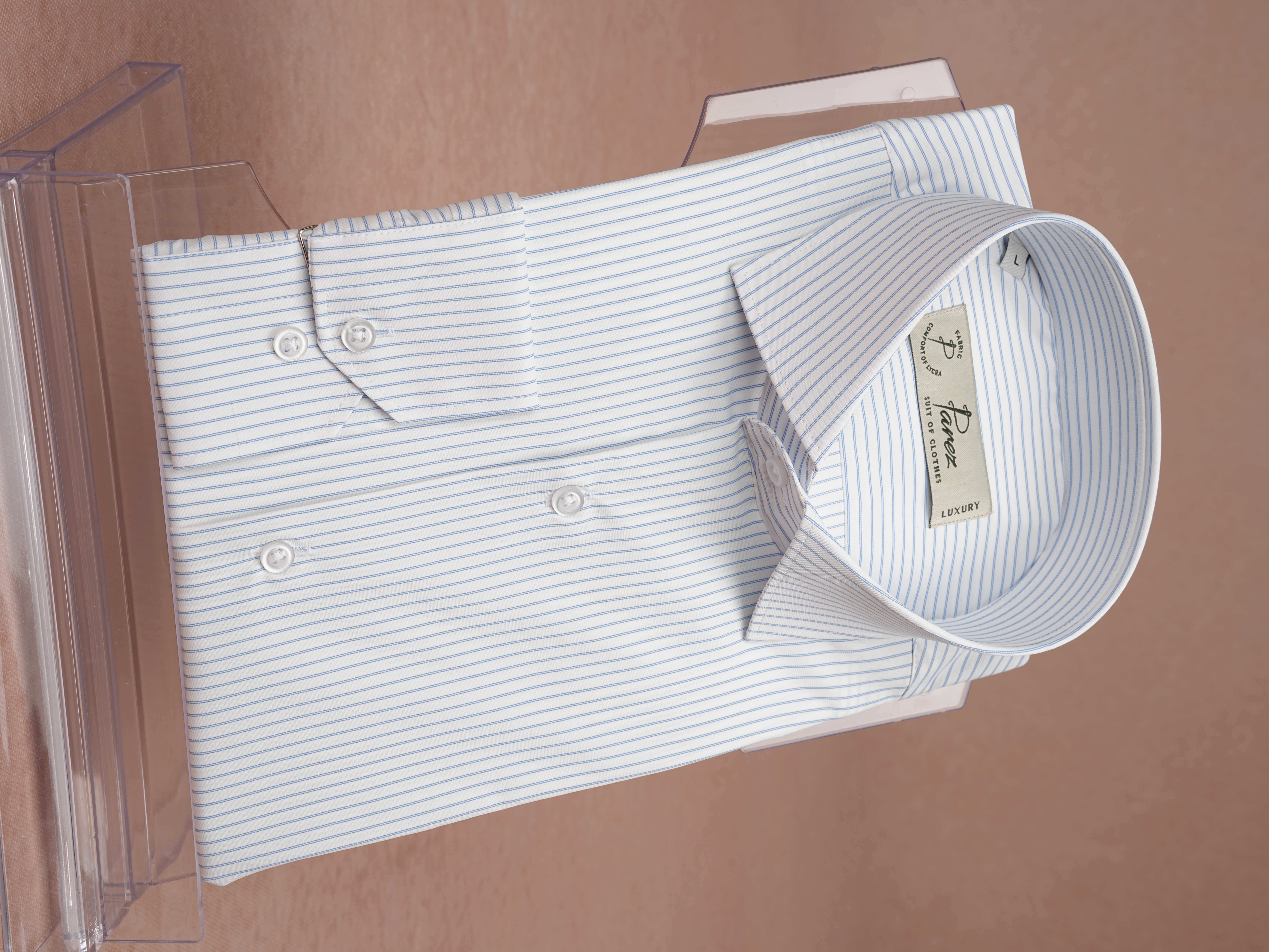 Premium İtalyan Yaka Slim Fit Çizgili Erkek Gömlek - Mavi