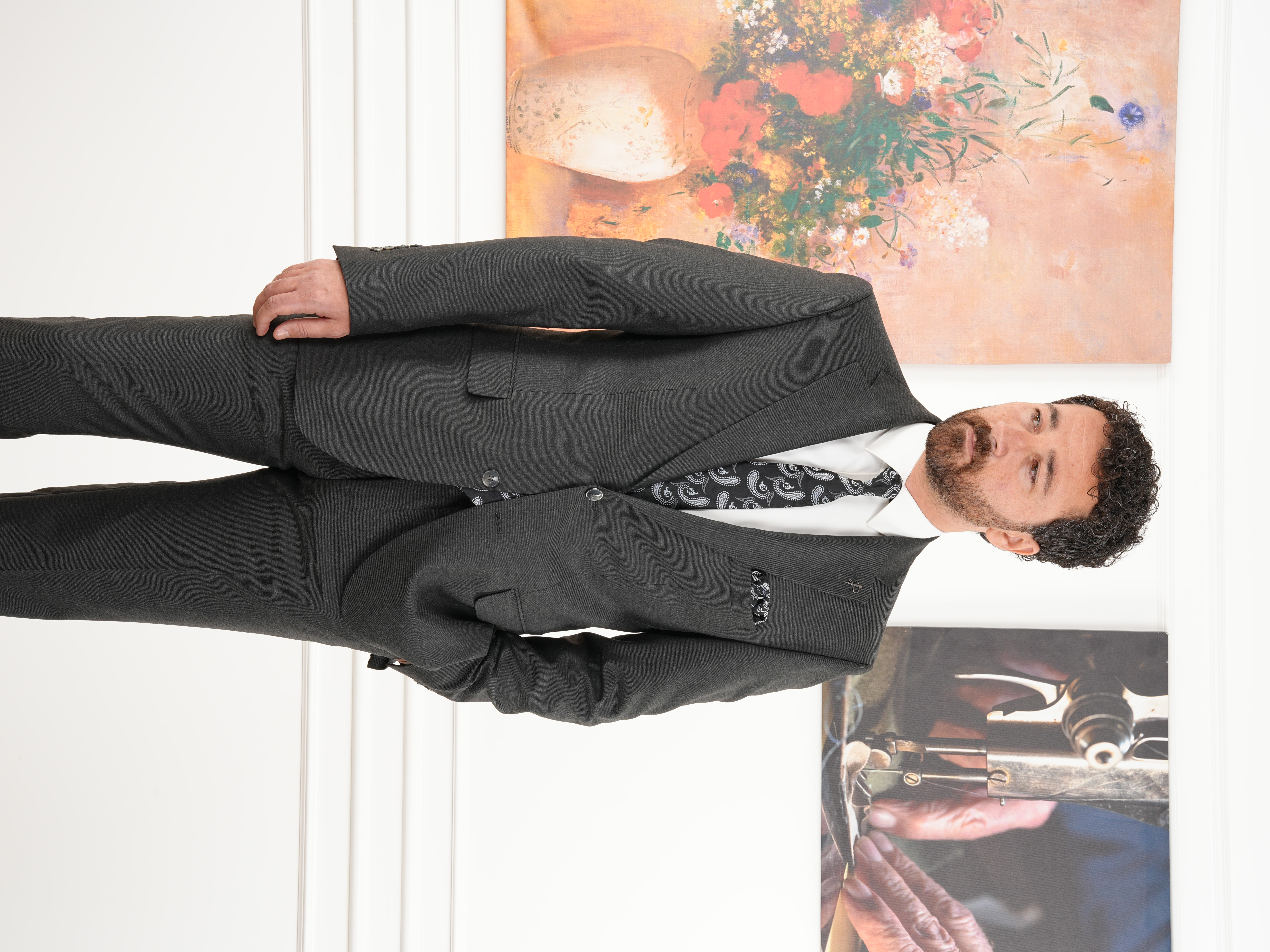 Premium Erkek Mono Yaka Takım Elbise Slim Fit İtalyan Stil Ceket Pantolon - Antrasit