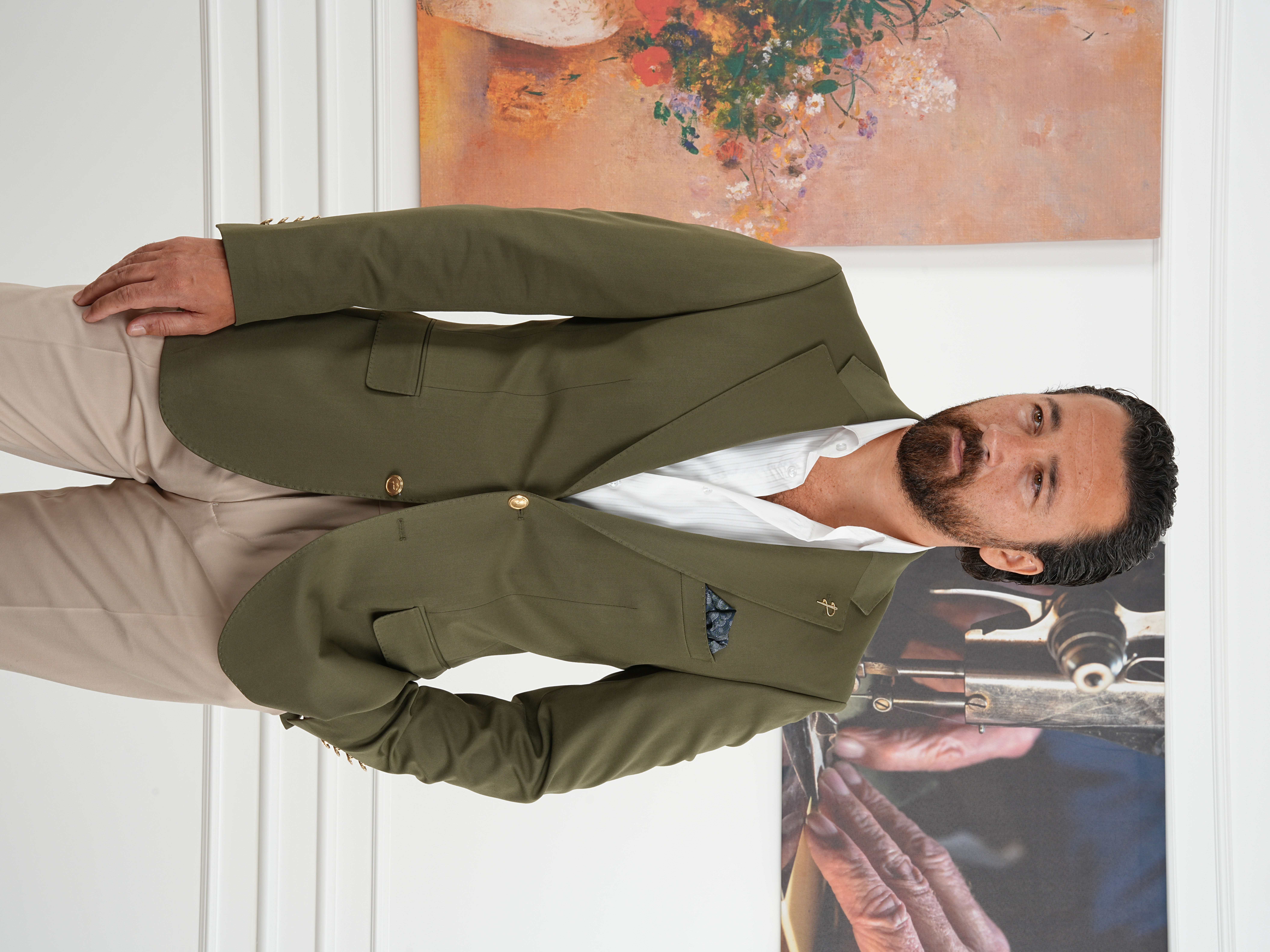 Premium İtalyan Stil Slim Fit Erkek Punto Dikişli Yarım Astarlı Ceket - Haki