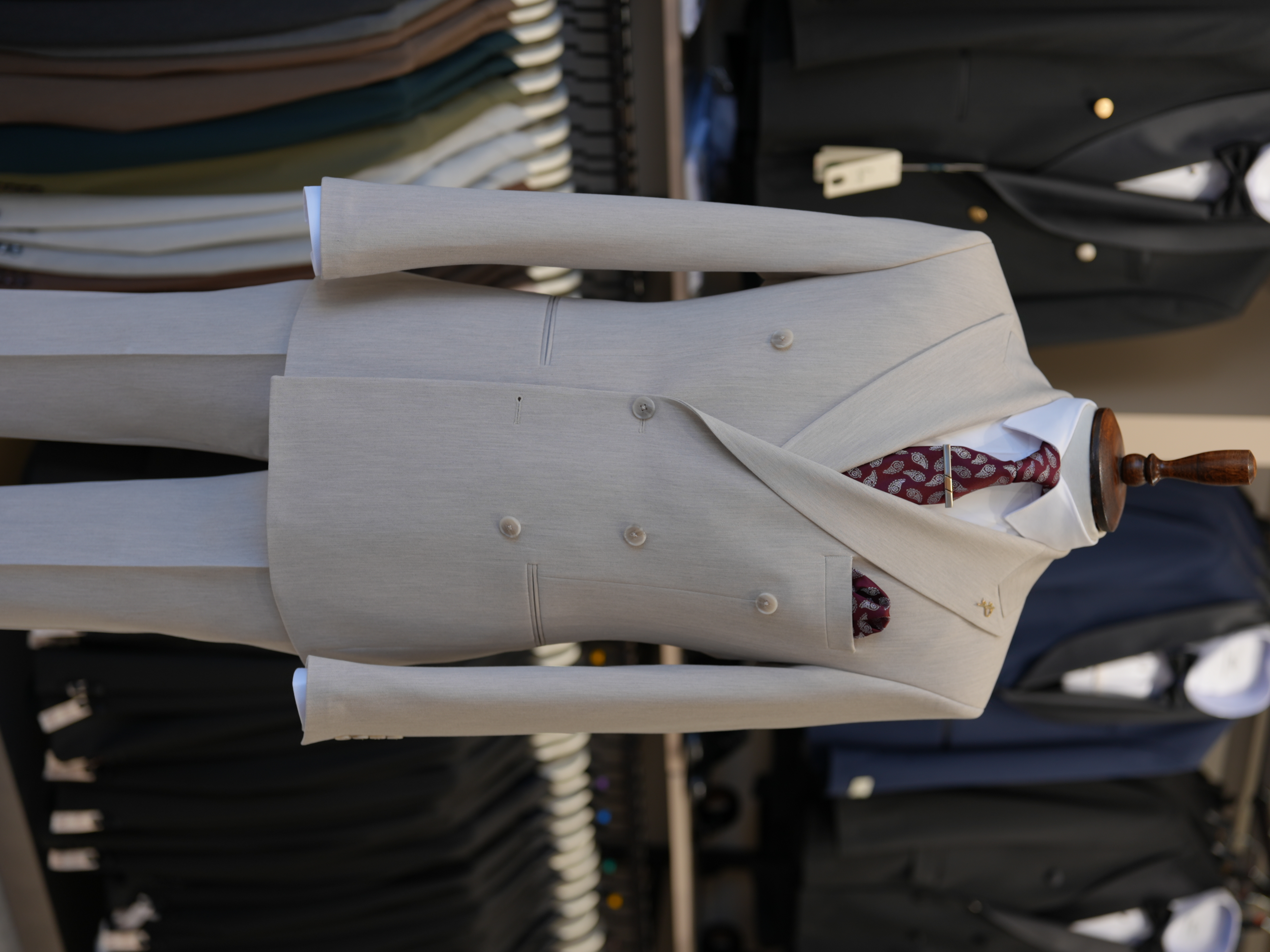 Erkek Kruvaze Takım Elbise Slim Fit İtalyan Stil Ceket Pantolon - Taş