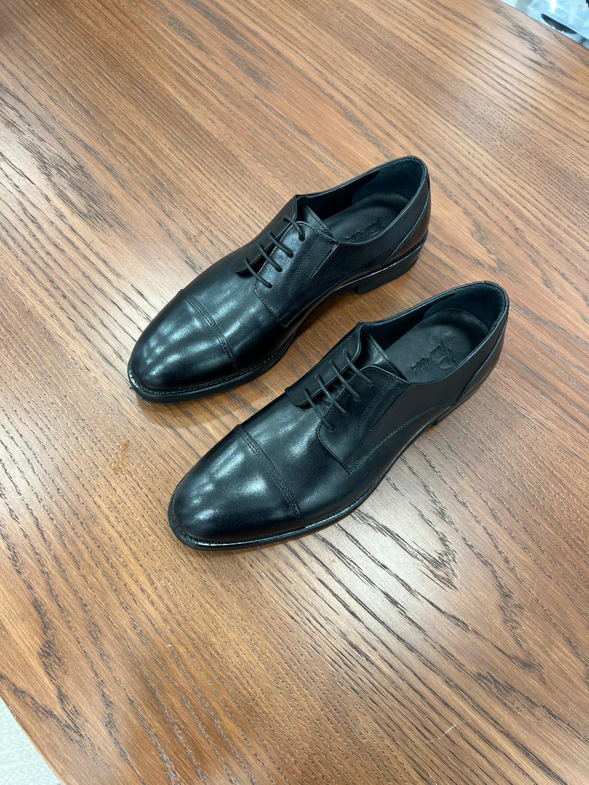 Erkek Premium Deri Dana İç Astar Özel Hafif Eva Taban Bağcıklı Ayakkabı - Siyah