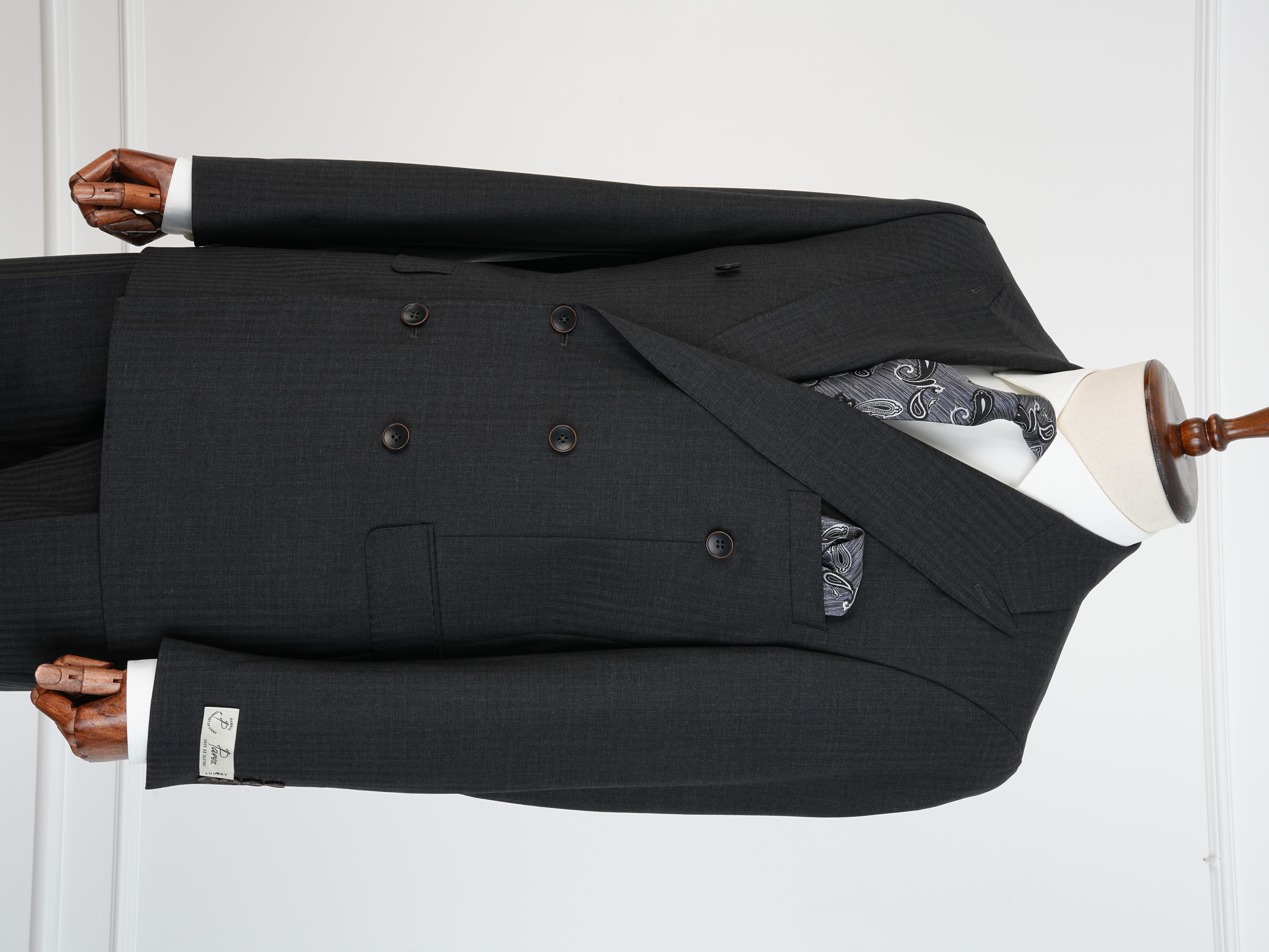 Premium Yünlü Erkek Kruvaze Takım Elbise Slim Fit İtalyan Stil Ceket Pantolon - Füme