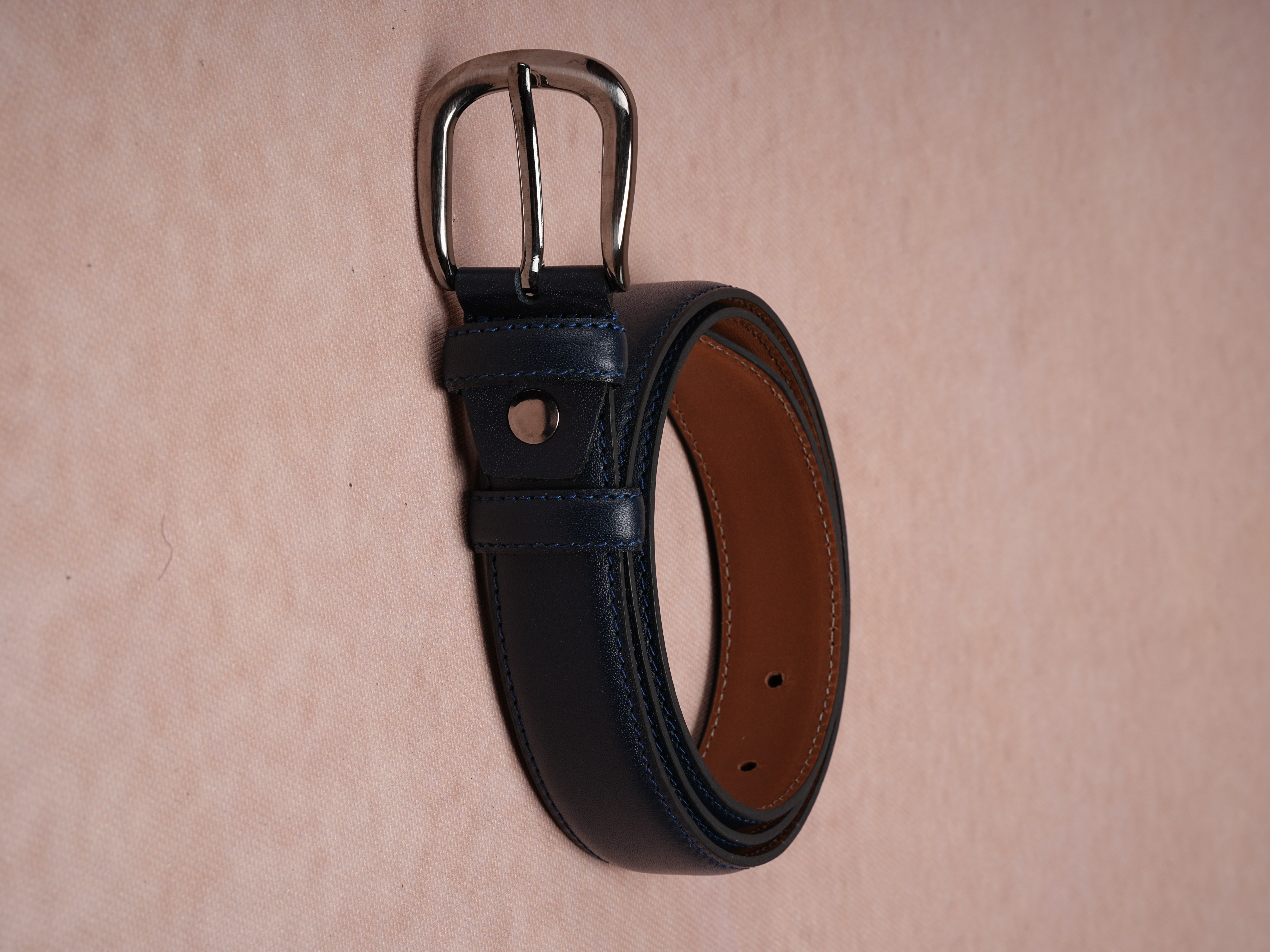 Erkek %100 Hakiki Deri Antik Nikel Tokalı İnce Kemer 3 Cm - Lacivert