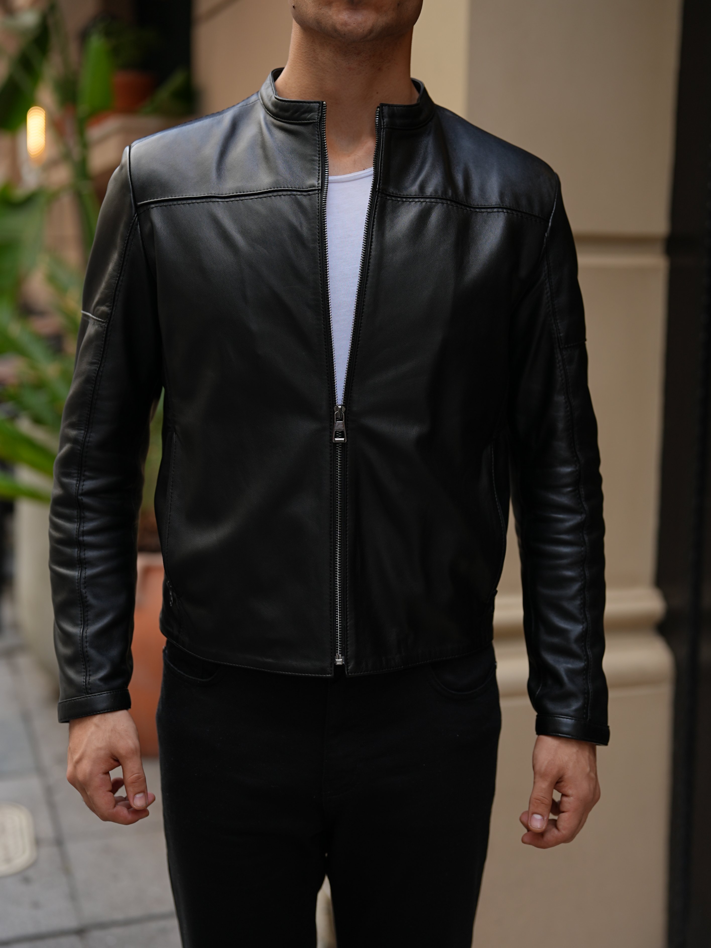 Erkek Standart Fit %100 Hakiki Kuzu Deri Mont-Siyah - Siyah