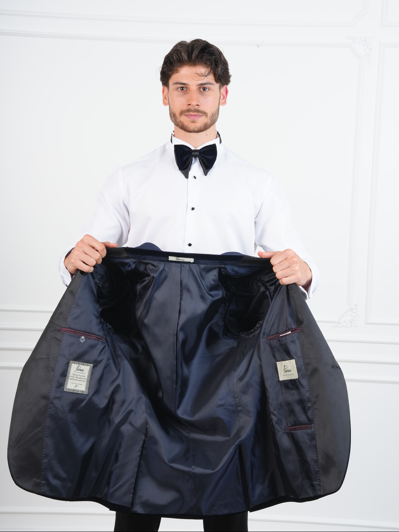 Erkek Premium Kadife Smokin Damatlık İtalyan Stil Slim Fit Ceket Pantolon Papyon - Lacivert