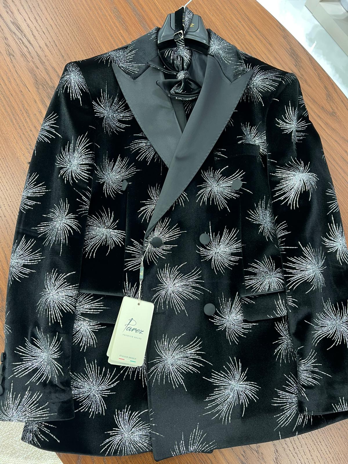 Premium Erkek Slim Fit İtalyan Stil Desenli Damatlık Smokin - Siyah