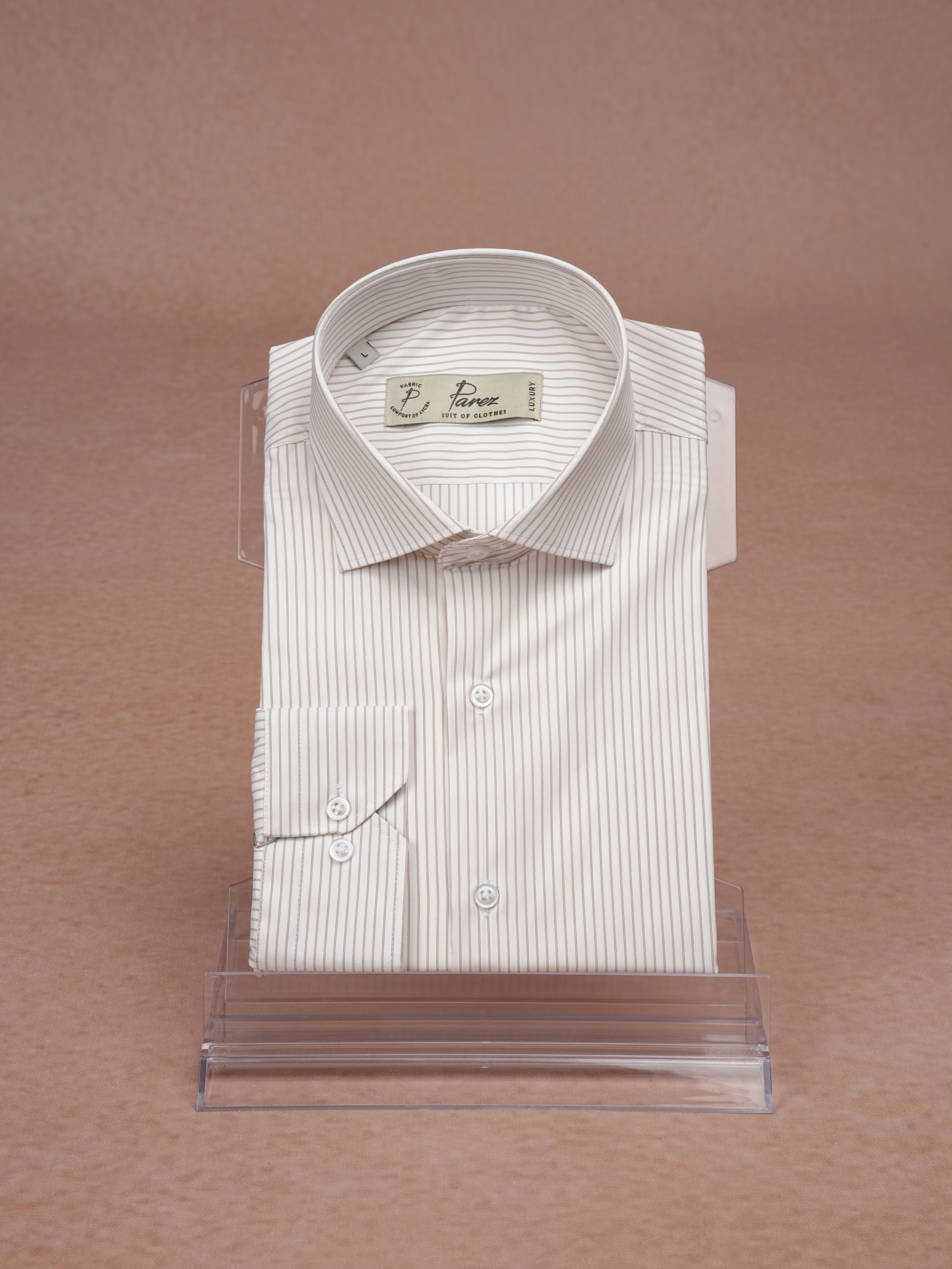 Premium Italian Collar Slim Fit Striped Mens Shirt - Milky Coffee