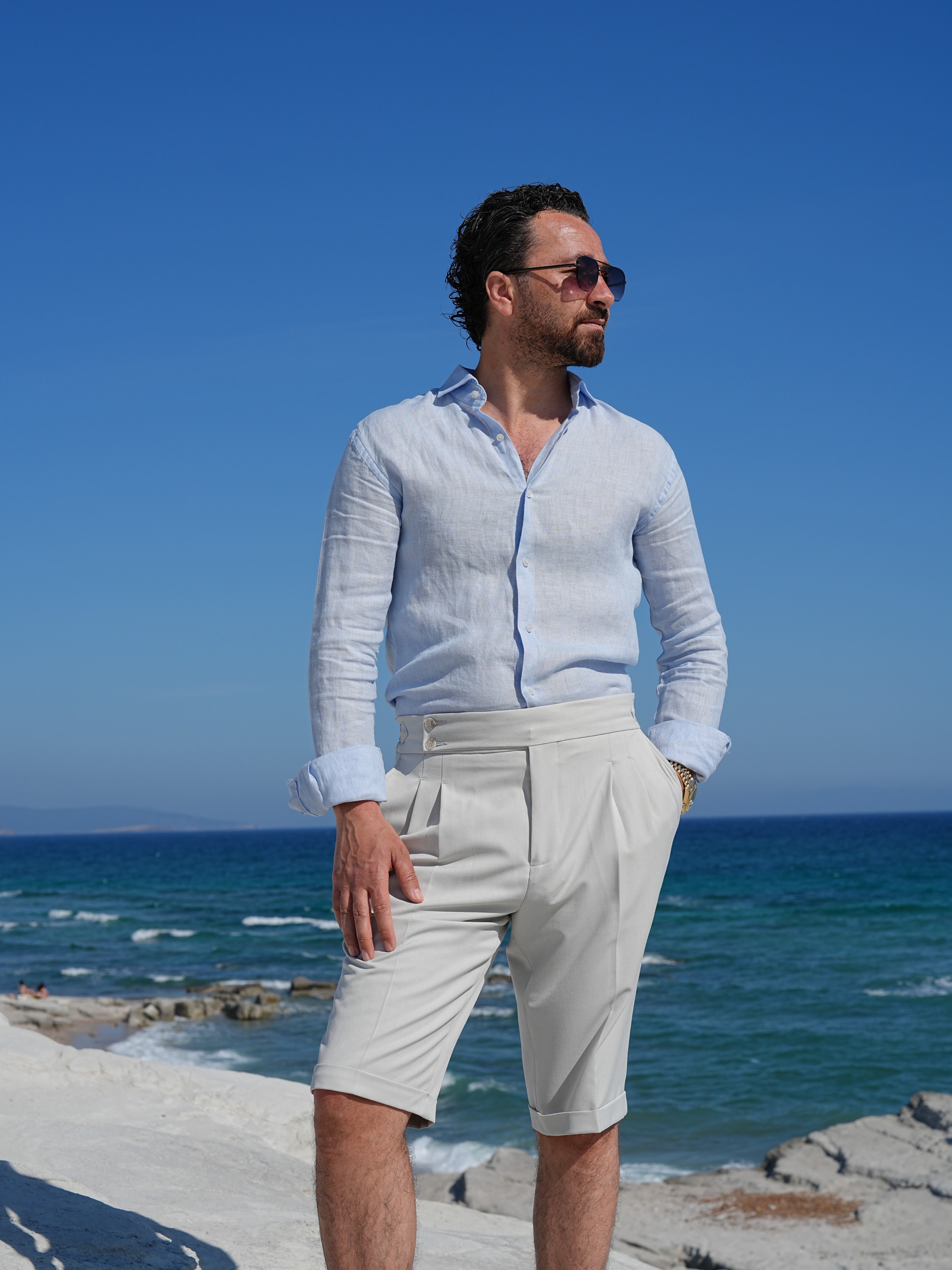 PAREZ Regular Fit Linen Shirt - Ice Blue