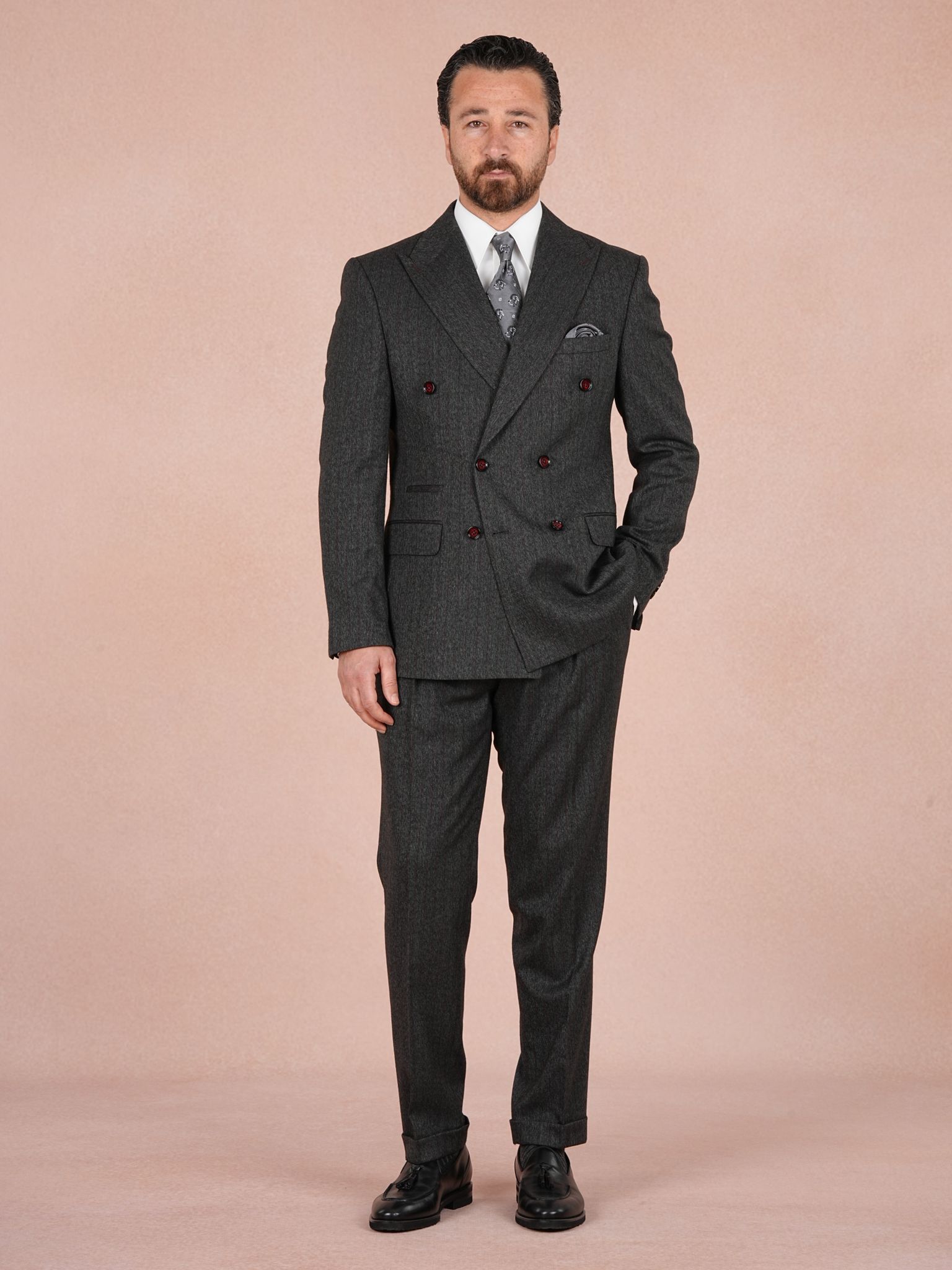 Premium Erkek ı Kruvaze Takım Elbise Slim Fit İtalyan Stil Punto Dikişli Ceket Pantolon - Antrasit