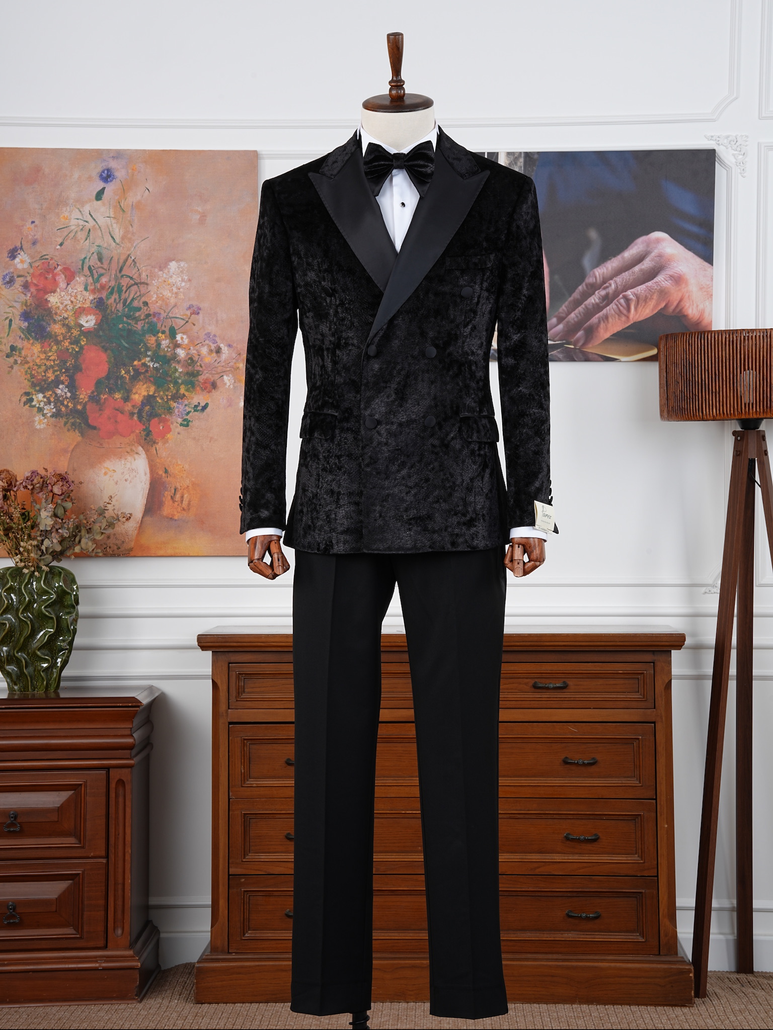Premium Erkek Slim Fit İtalyan Stil Desenli Smokin Damatlık - Siyah