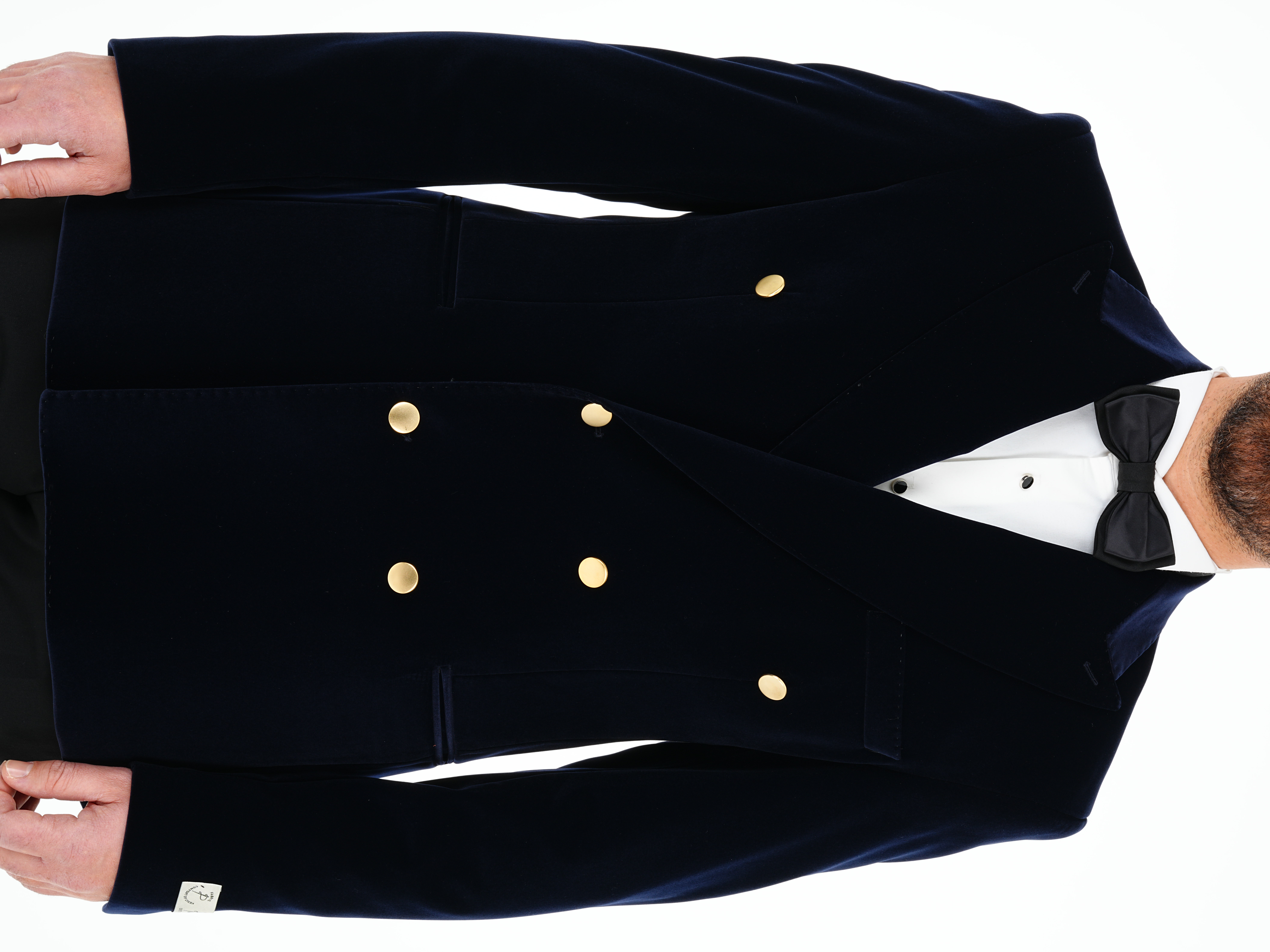 Premium Erkek Kadife Kruvaze Smokin Damatlık Gold Düğme Punto Dikişli Ceket Pantolon Papyon - Lacivert