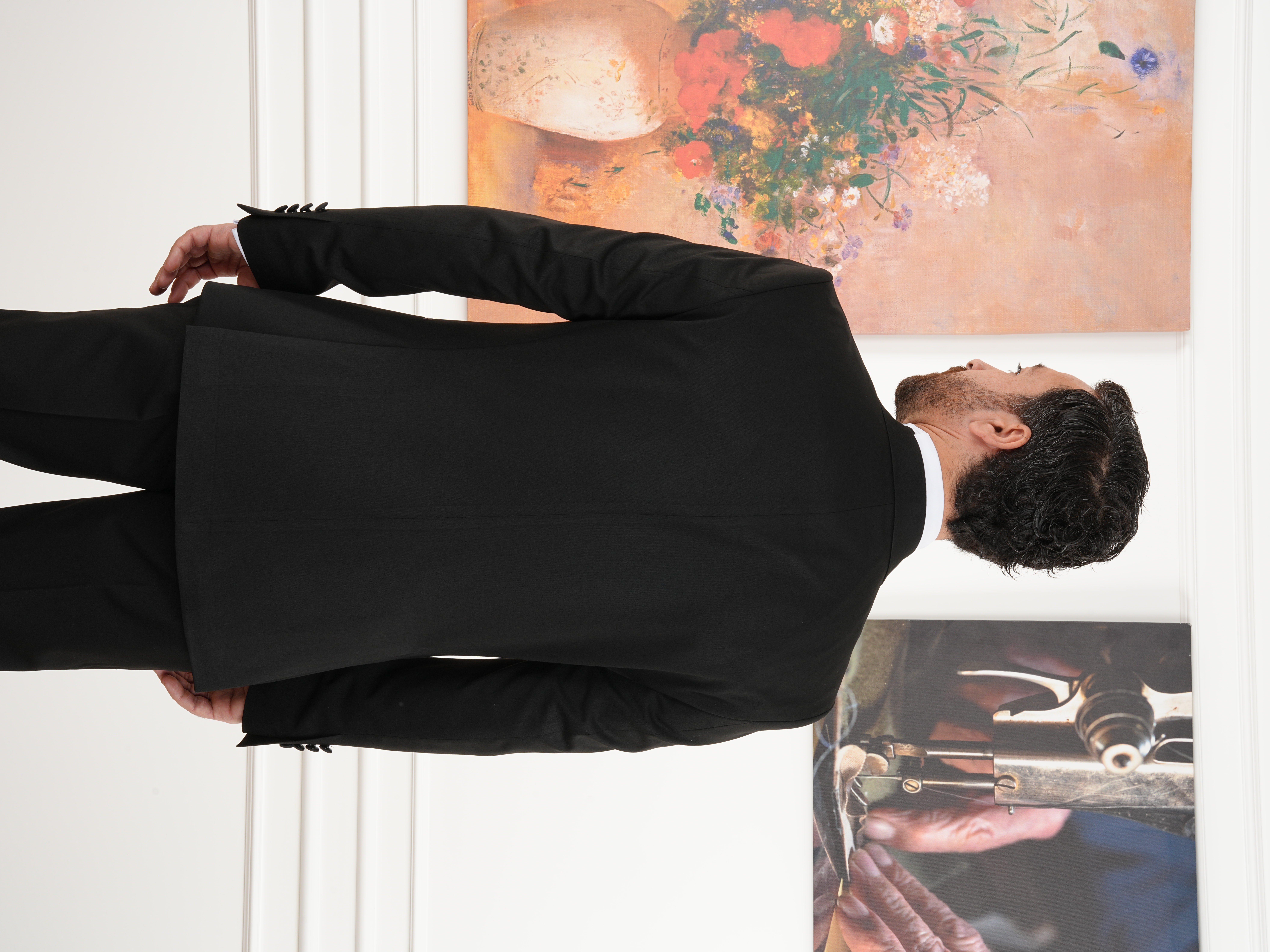 Erkek Smokin Damatlık İtalyan Stil Kırlangıç Yaka Ceket Pantolon Kuşak Papyon-Siyah - Siyah