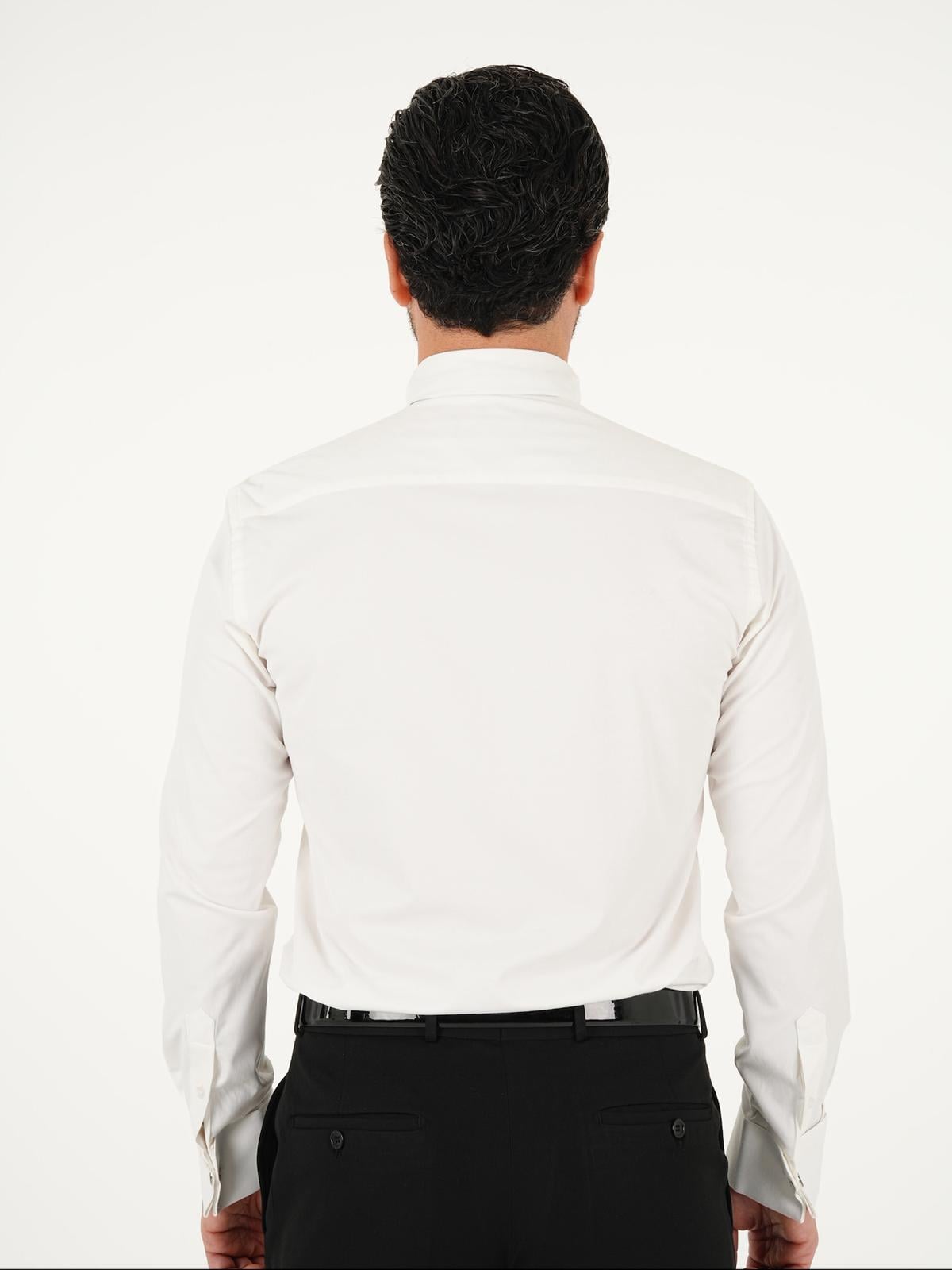 Erkek Premıum Slim Fit Pliseli Damatlık Gömlek - Beyaz