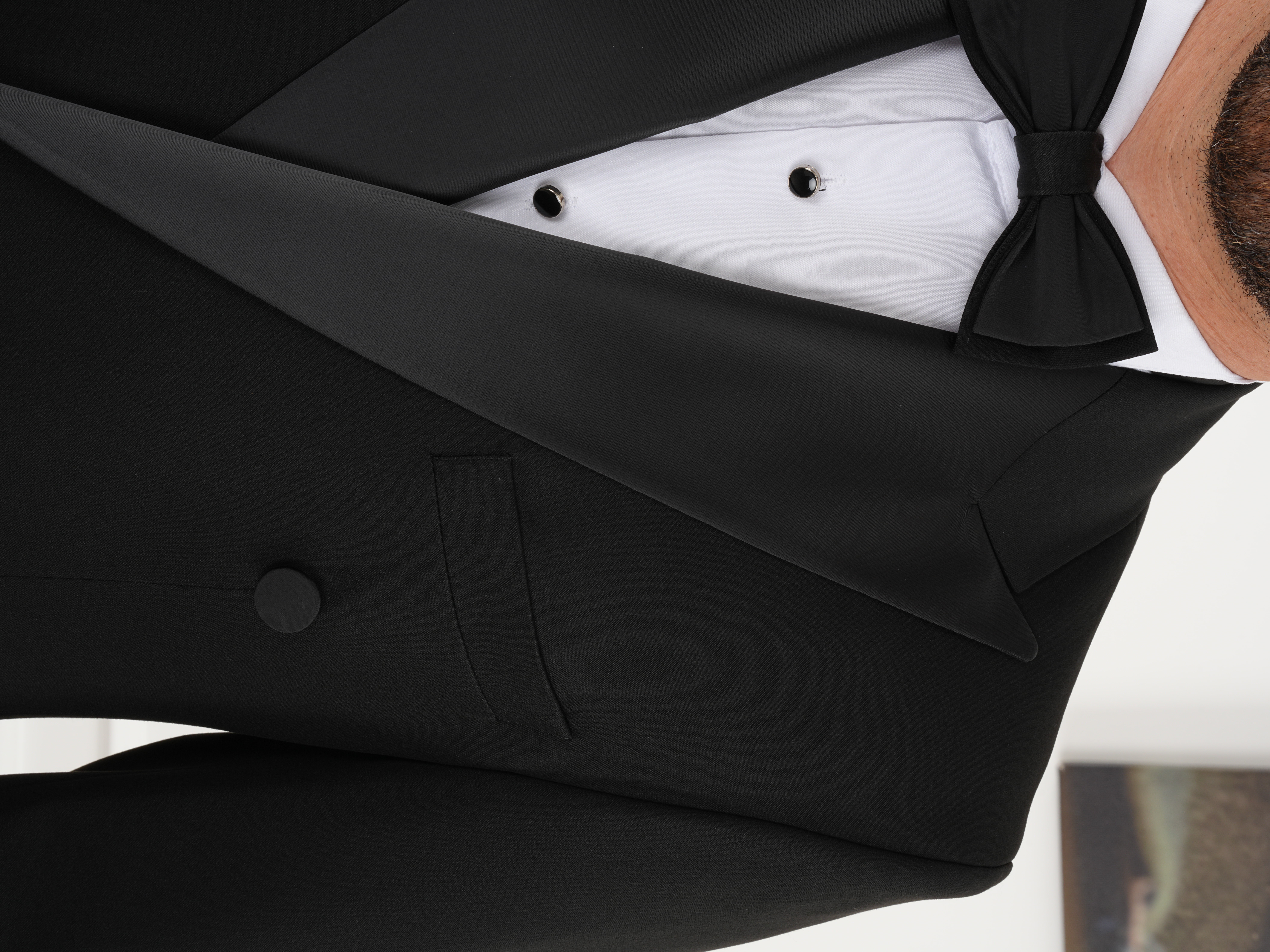 Erkek Kruvaze Smokin Damatlık İtalyan Stil Ceket Pantolon Papyon-Siyah - Siyah