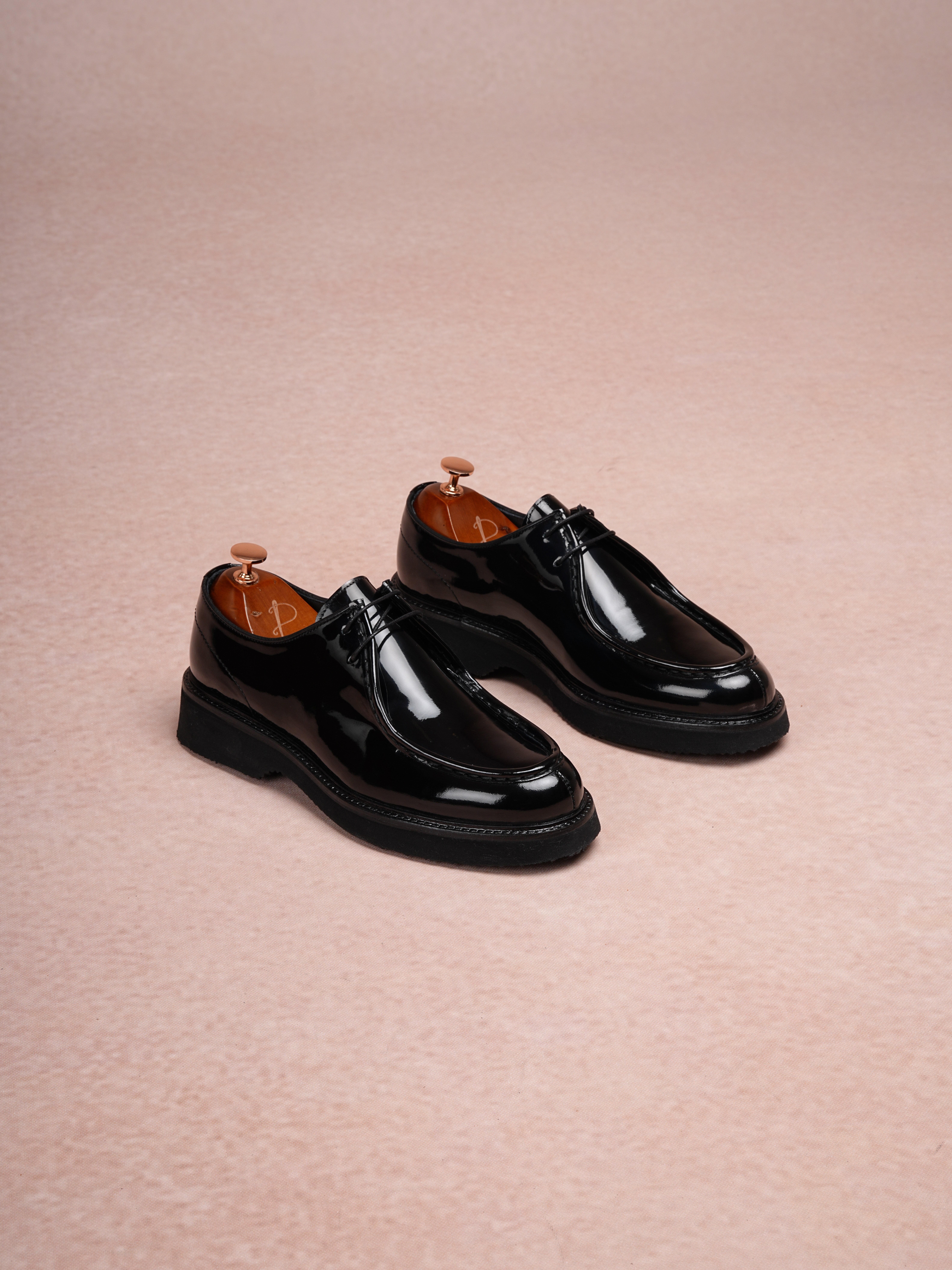 Mens Premium Spiro Alcohol-Opened Leather Calfskin Inner Lining Feta Eva Sole Shoes - Black Patent Leather