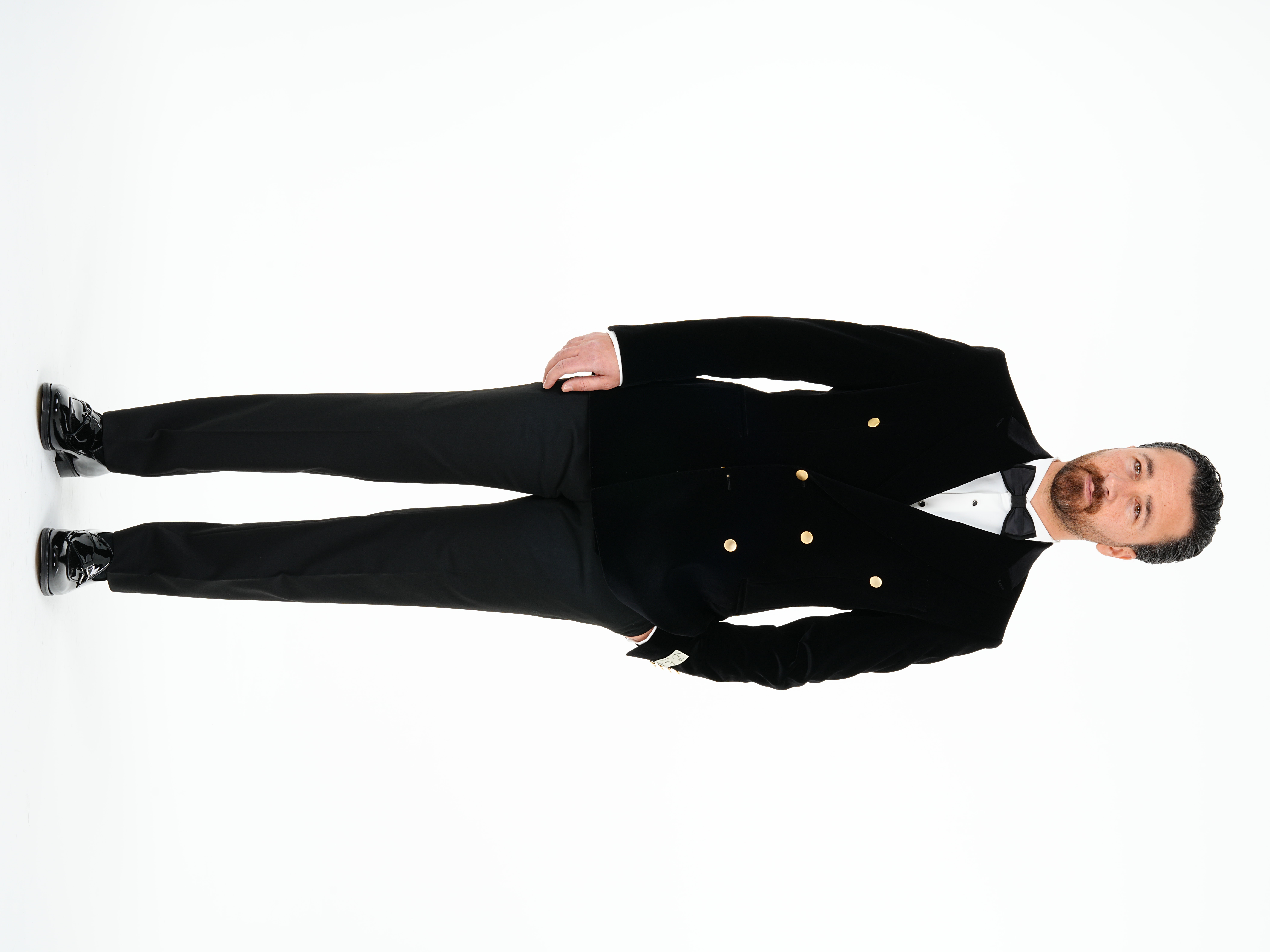 Premium Erkek Kadife Kruvaze Smokin Damatlık Gold Düğme Punto Dikişli Ceket Pantolon Papyon - Siyah