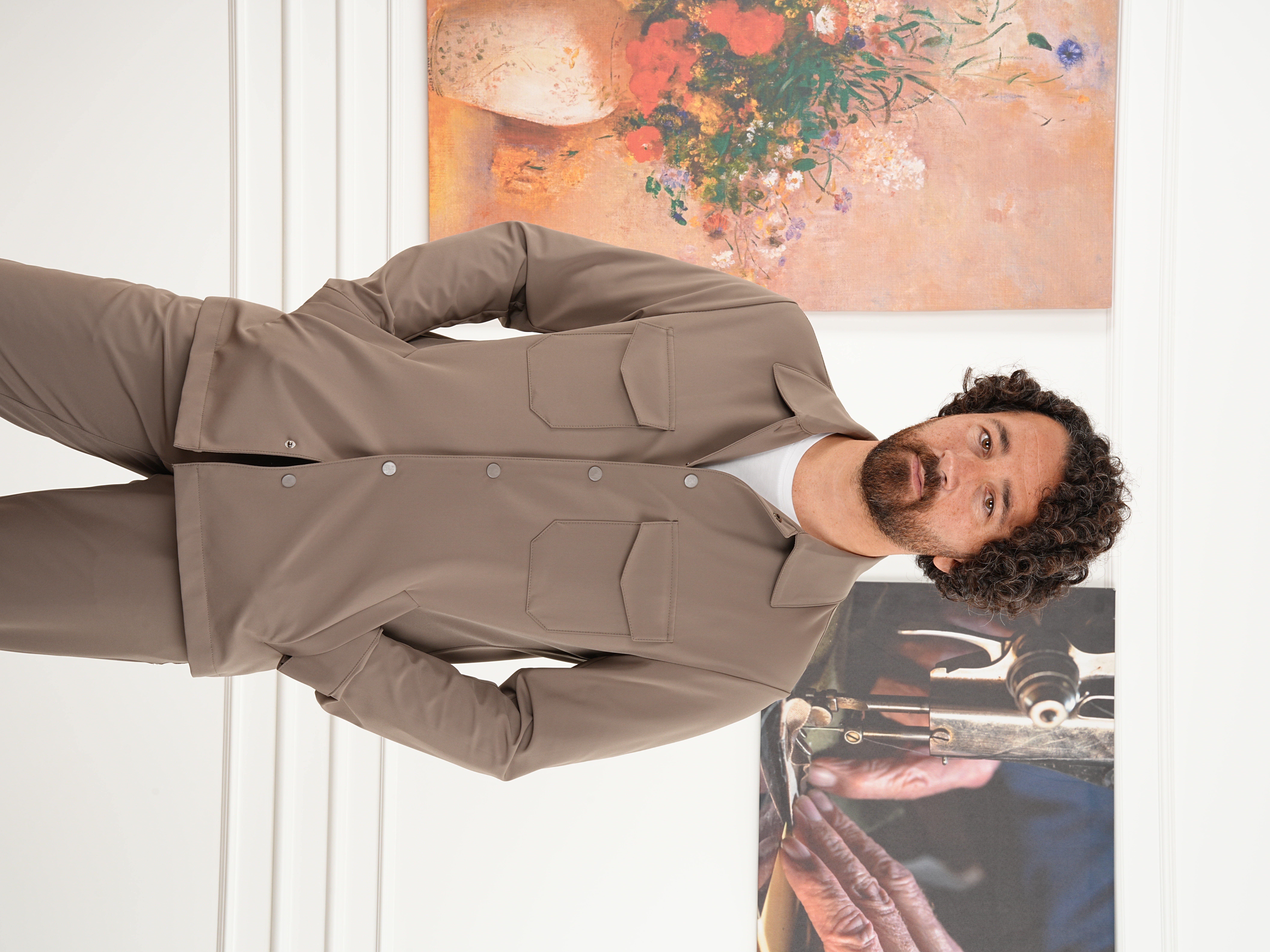 Erkek Slim Fit İtalyan Stil Safari Takım Ceket Pantolon - Sütlü Kahve