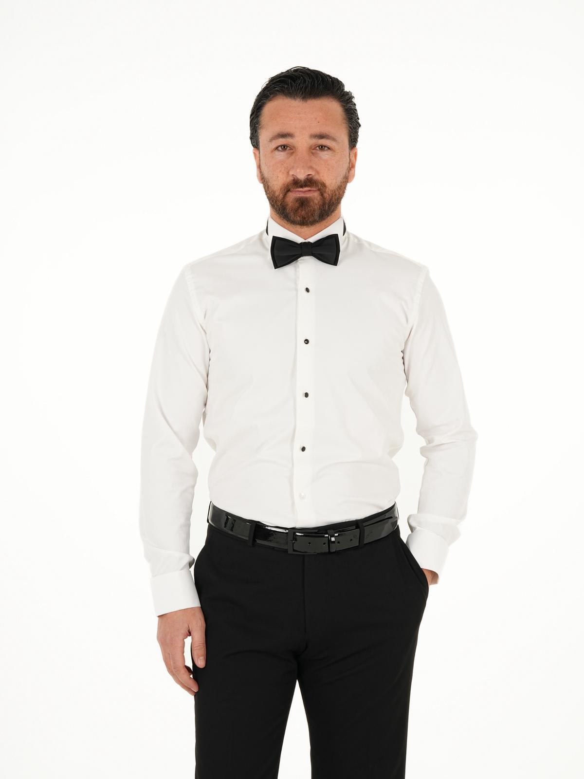 Erkek Premıum Slim Fit Damatlık Ata Yaka Gömlek - Beyaz