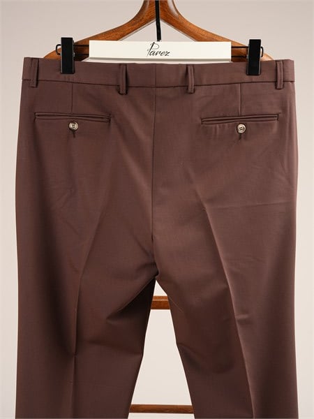 Erkek Slim Fit Yüksek Bel Duble Paça Kumaş Pantolon-Acı Kahve