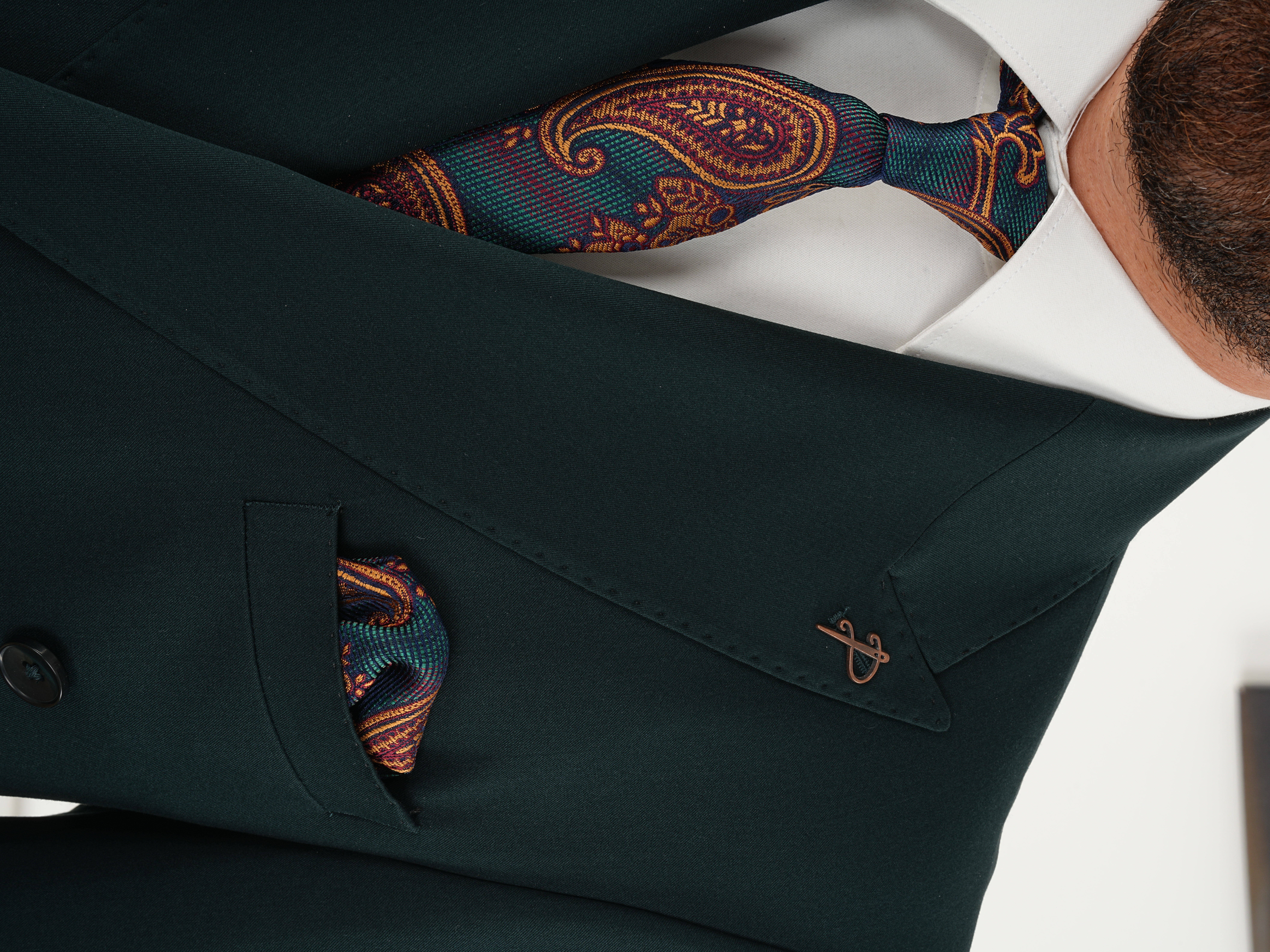 Erkek Slim Fit İtalyan Stil Kruvaze Takım Elbise Ceket Pantolon - Yeşil