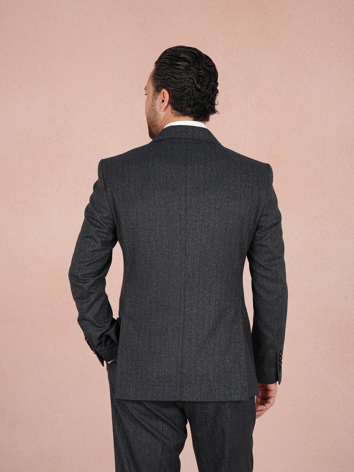 Premium Erkek ı Kruvaze Takım Elbise Slim Fit İtalyan Stil Punto Dikişli Ceket Pantolon - Koyu Lacivert