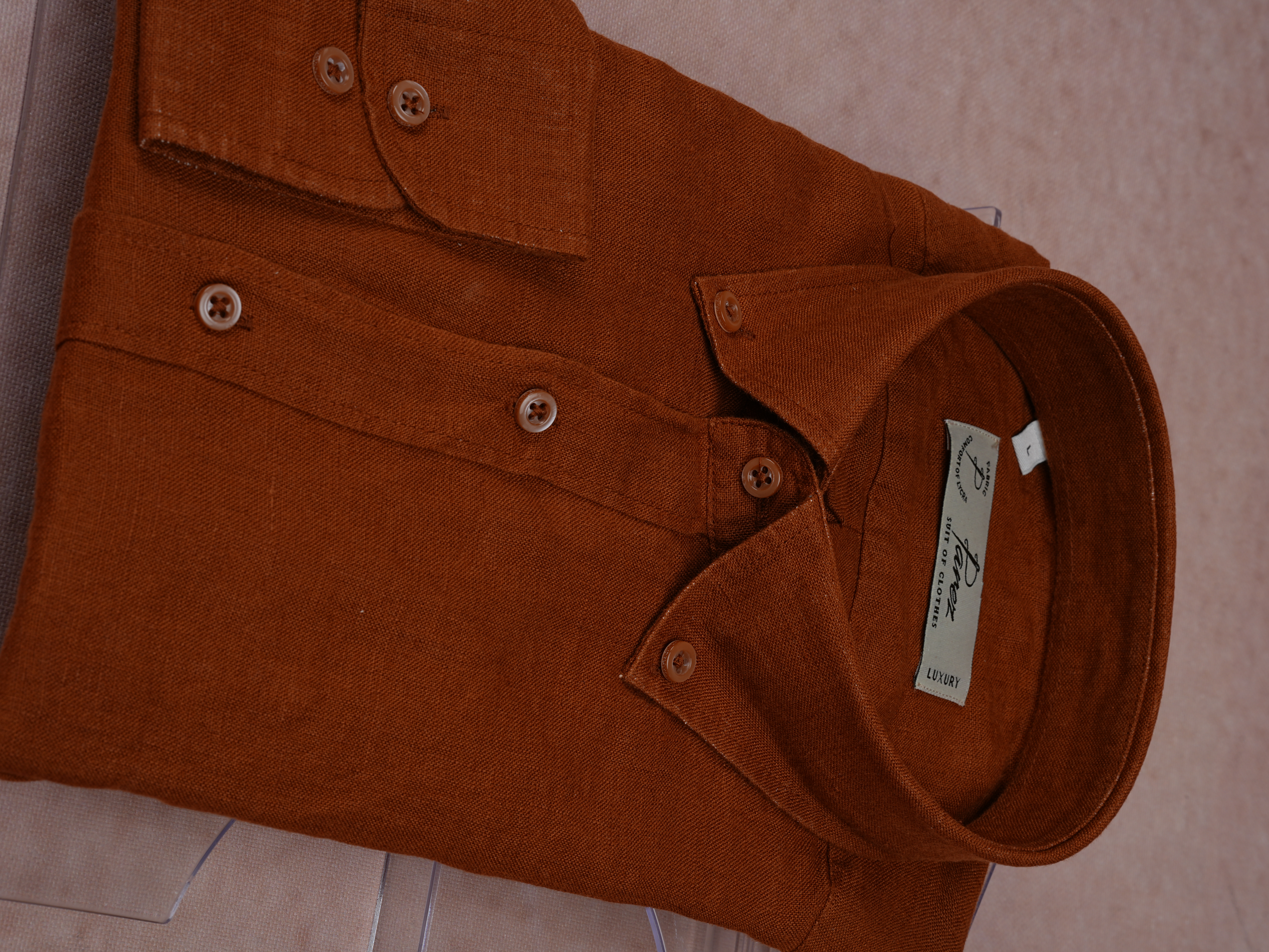 PAREZ Keten Gömlek Modern Fit Yaka Düğmeli - Camel