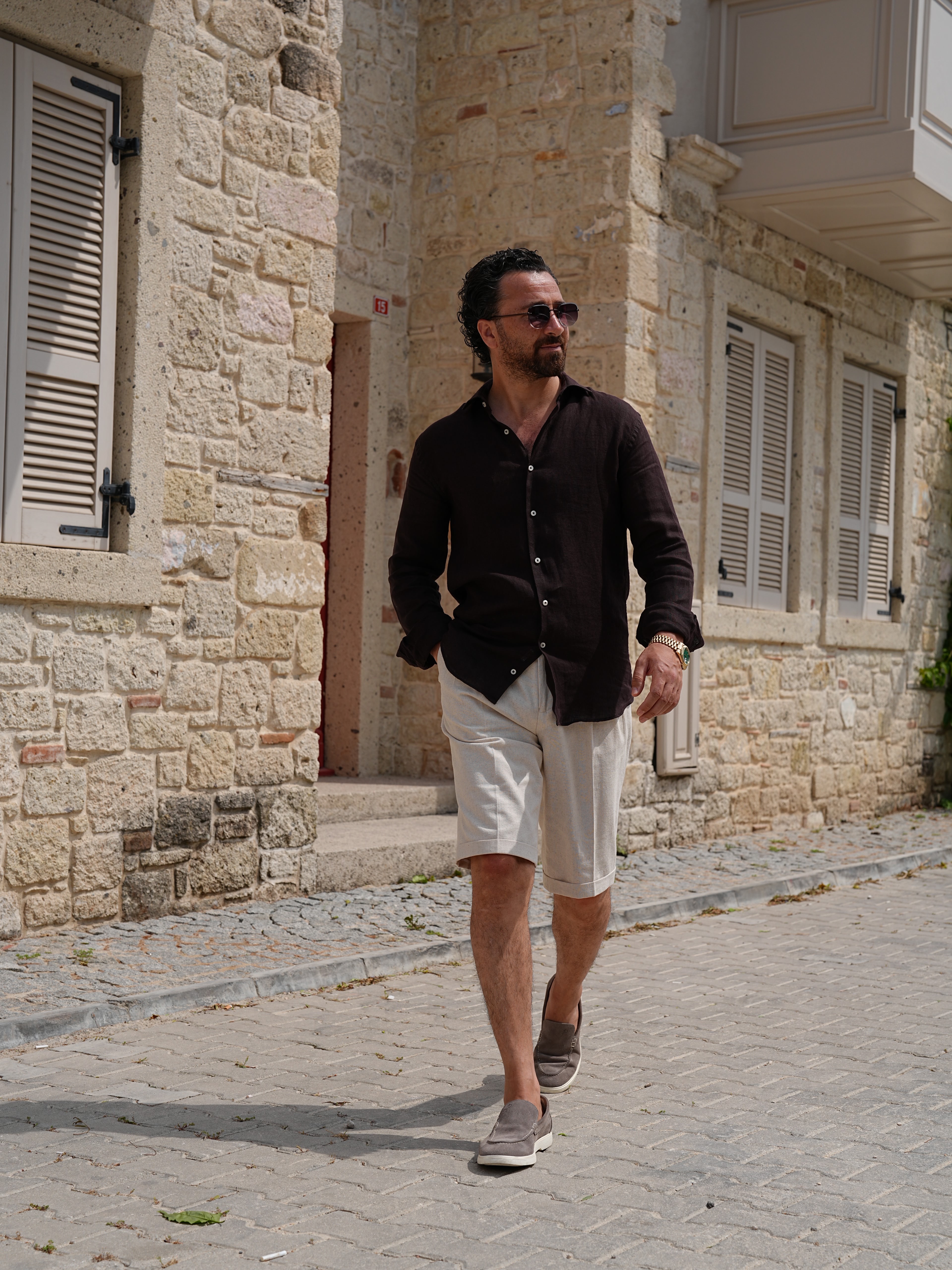PAREZ Keten Gömlek Modern Fit - Acı Kahve