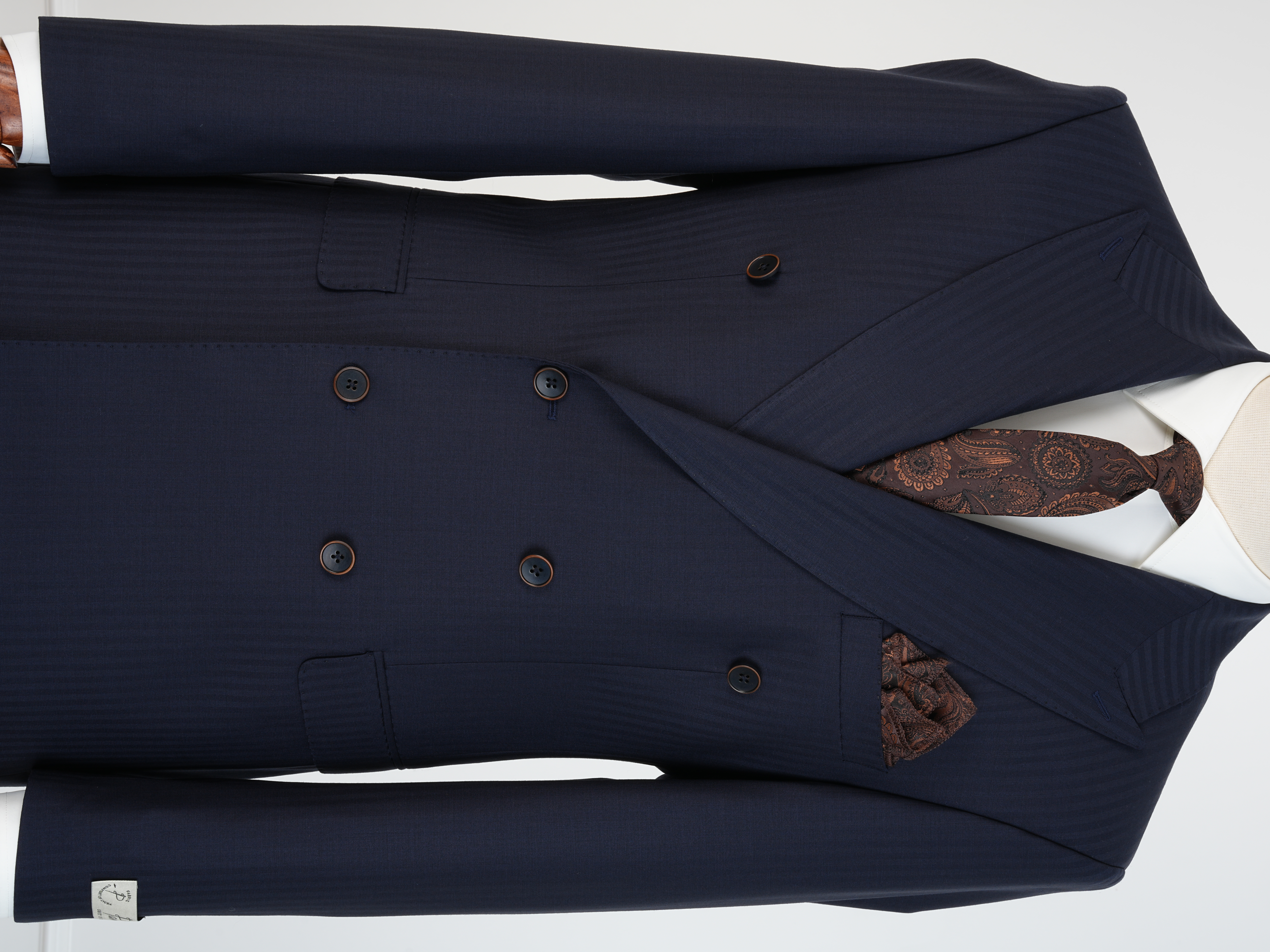 Premium Yünlü Erkek Kruvaze Takım Elbise Slim Fit İtalyan Stil Ceket Pantolon - Lacivert