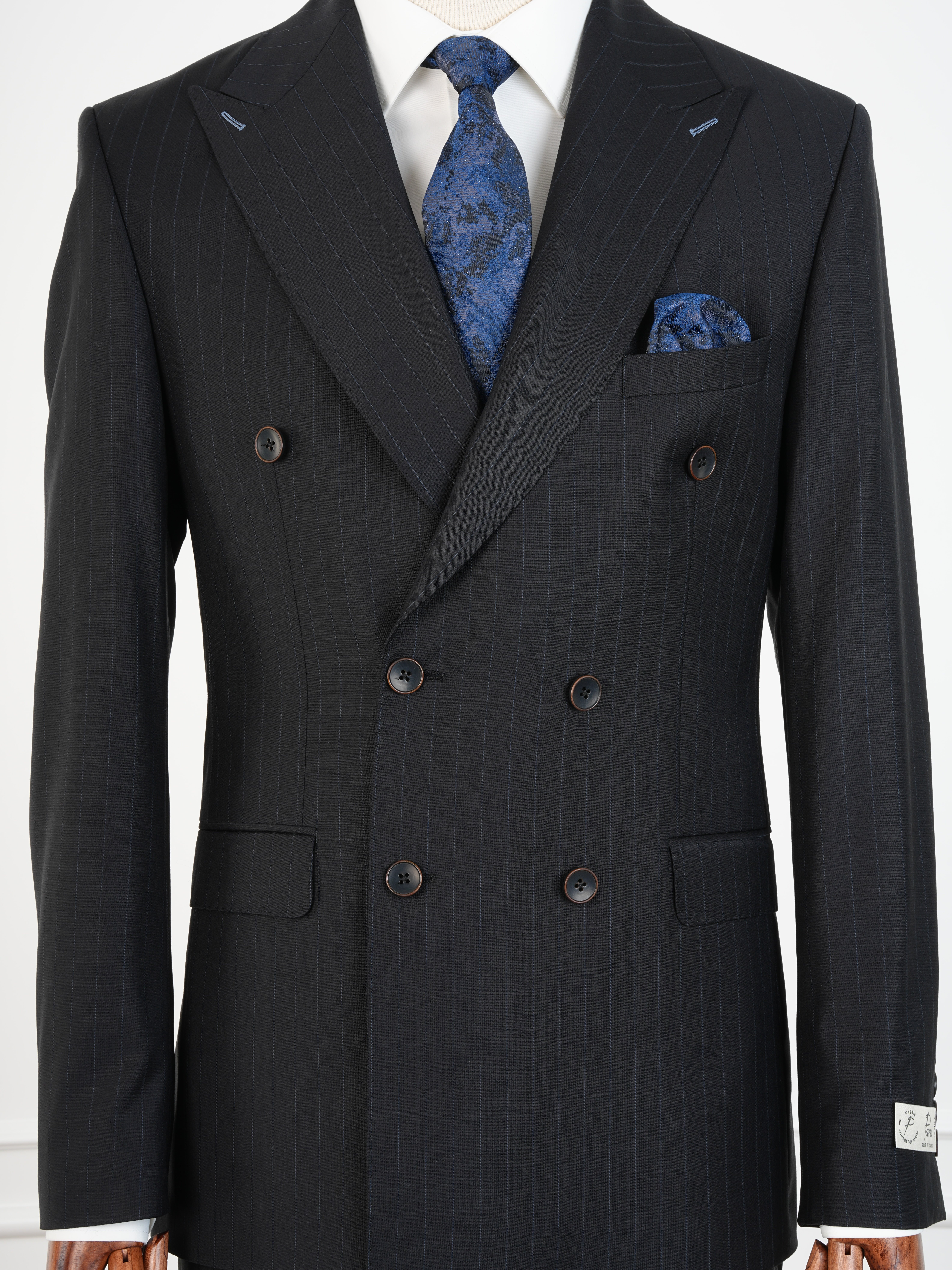 Premium Yünlü Erkek Kruvaze Takım Elbise Slim Fit İtalyan Stil Ceket Pantolon - Siyah