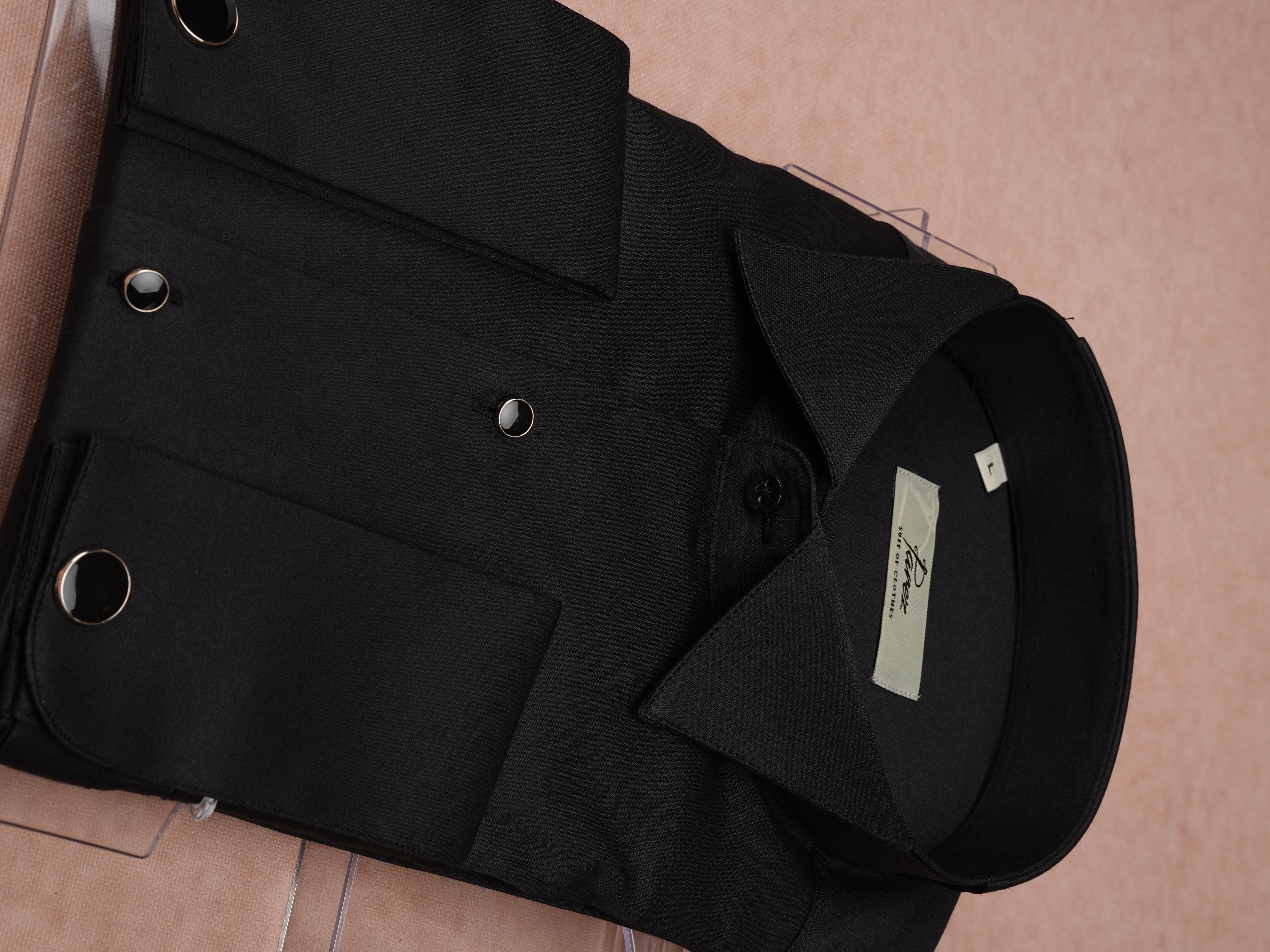 Erkek Premıum Slim Fit Damatlık Taşlı Ata Yaka Gömlek - Siyah